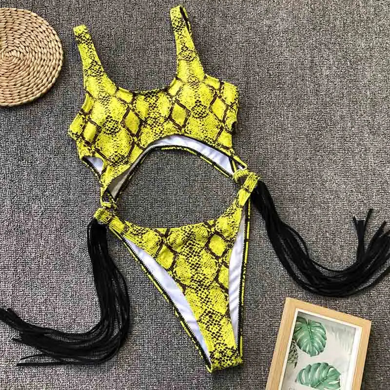 2023 New Sexy Leopard Print One Piece Swimsuit for Women - Tummy Cut Out Design with Tassel Details, Hollow Out Bathing Suit for Beach, Pool Party & Summer Vacation