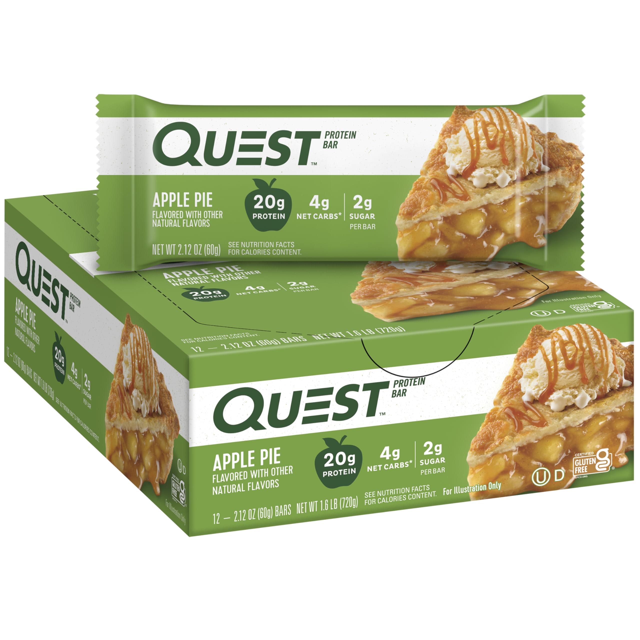 Quest Nutrition Apple Pie & Lemon Cake Protein Bars - 20g Protein, 4g Net Carbs, 2g Sugar, Gluten Free, Keto Friendly (12 Count) - Perfect for Post-Workout Recovery & Low Carb Snacking