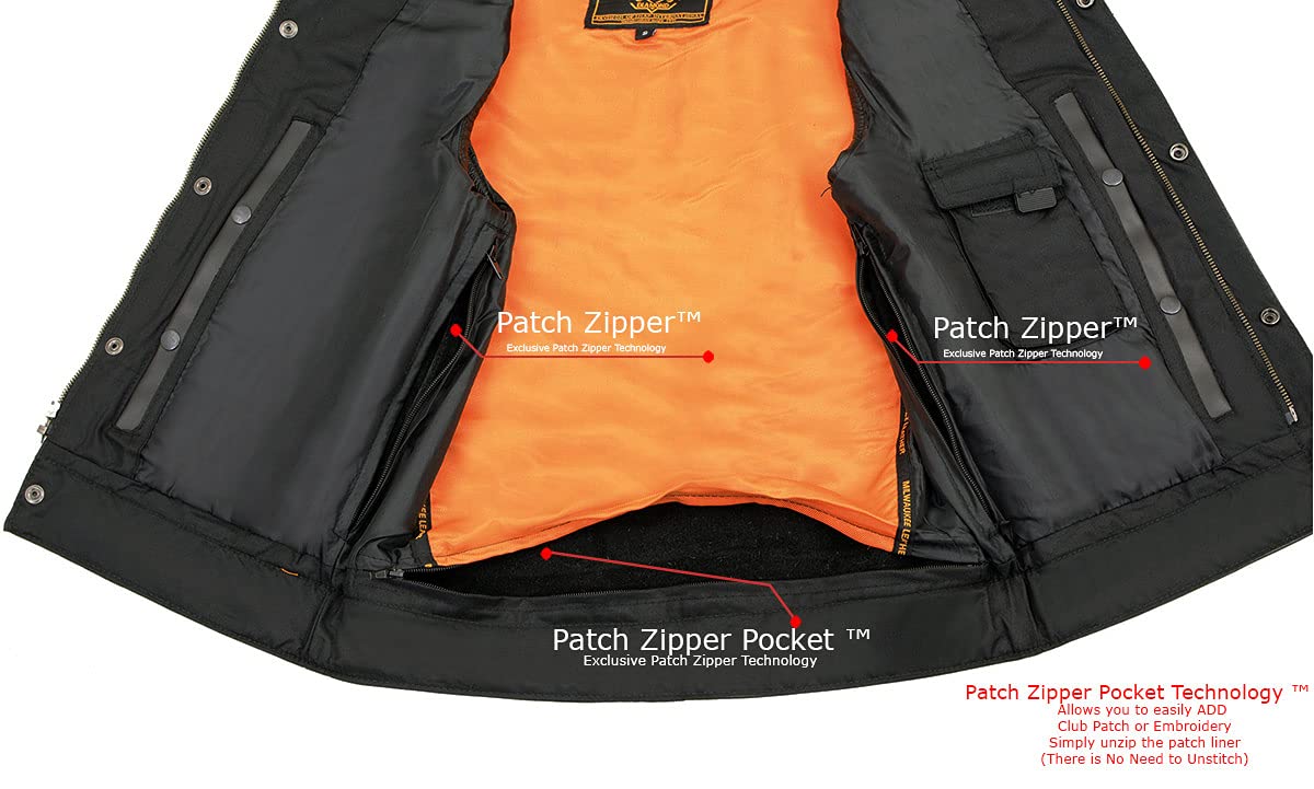 Milwaukee Leather Men's Black Motorcycle Vest - Snap & Zip Front Open Neck Design for Bikers & Riders | Perfect for Motorcycle Clubs, Road Trips & Casual Outfits