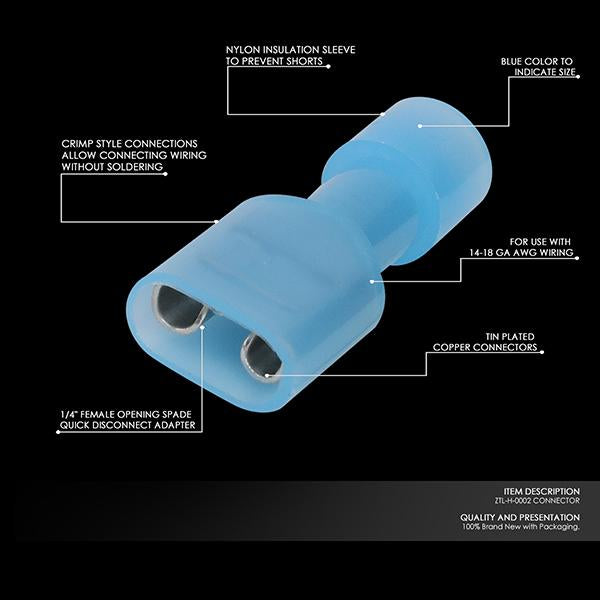 100Pcs 14-18 Gauge Blue Female Spade Quick Disconnect Terminals - Perfect for Automotive Wiring, DIY Electrical Projects & Appliance Repairs