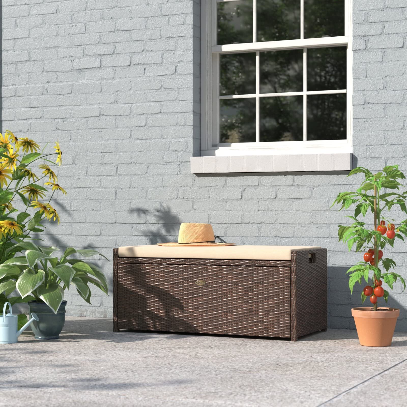 Barton 60 Gallon Deck Box with Seat Cushion - Outdoor Patio Storage Bench for Pool Toys, Yard Tools & Garden Accessories | Weatherproof Furniture for Backyard, Porch & Poolside Organization