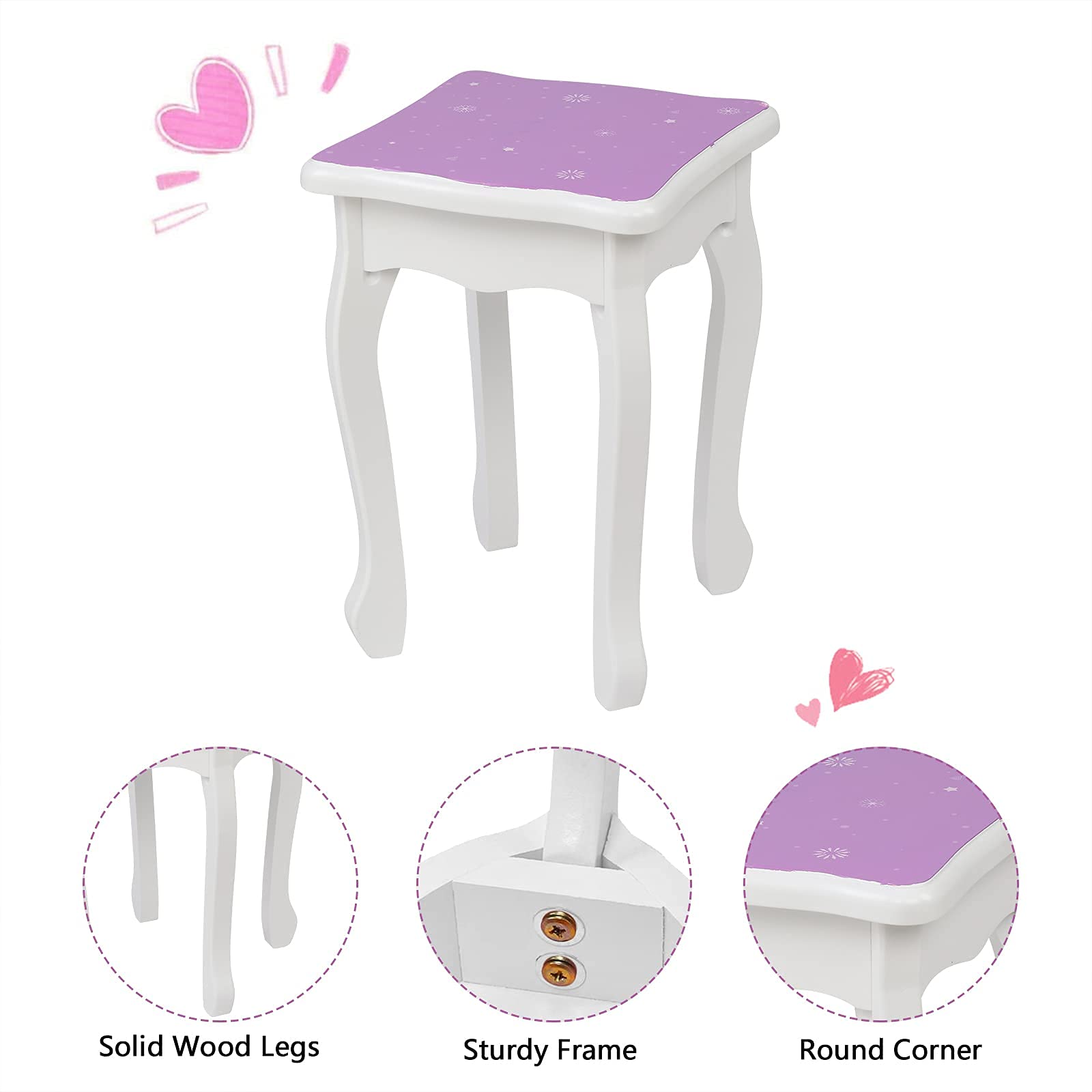 **Princess Vanity Set for Girls Ages 3-9 – Kids Makeup Dressing Table with Stool, Tri-Folding Mirror & Drawer – 2-in-1 Toddler Vanity (Purple) – Perfect for Pretend Play, Birthday Gifts & Bedroom Decor**