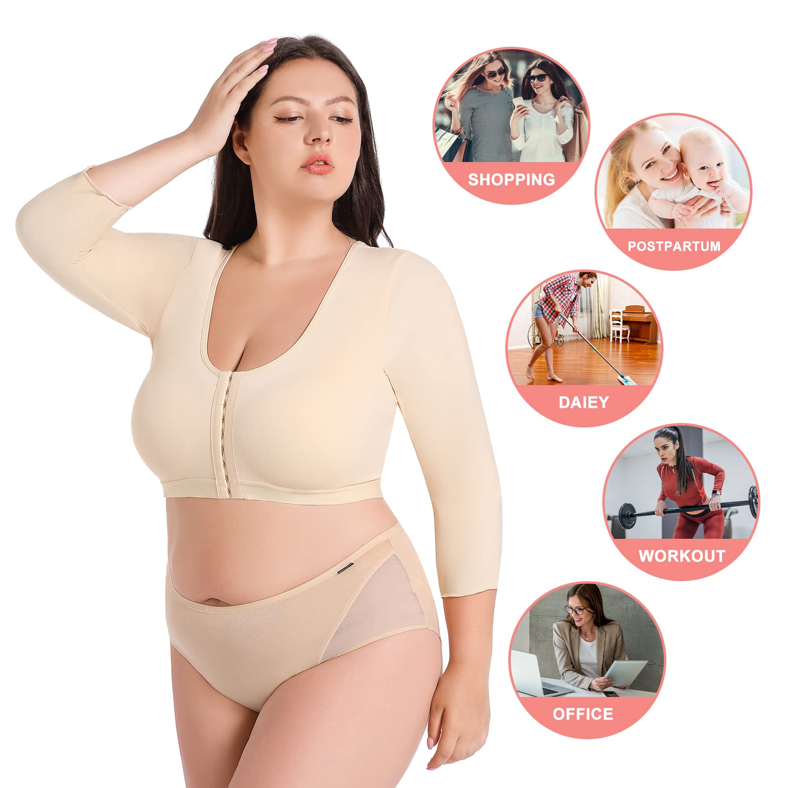 Plus Size Women's Arm Shaper Tops - Arm Lift Slimmer Compression Sleeves for Post-Surgical Support & Toning | Perfect for Everyday Wear, Workouts & Recovery