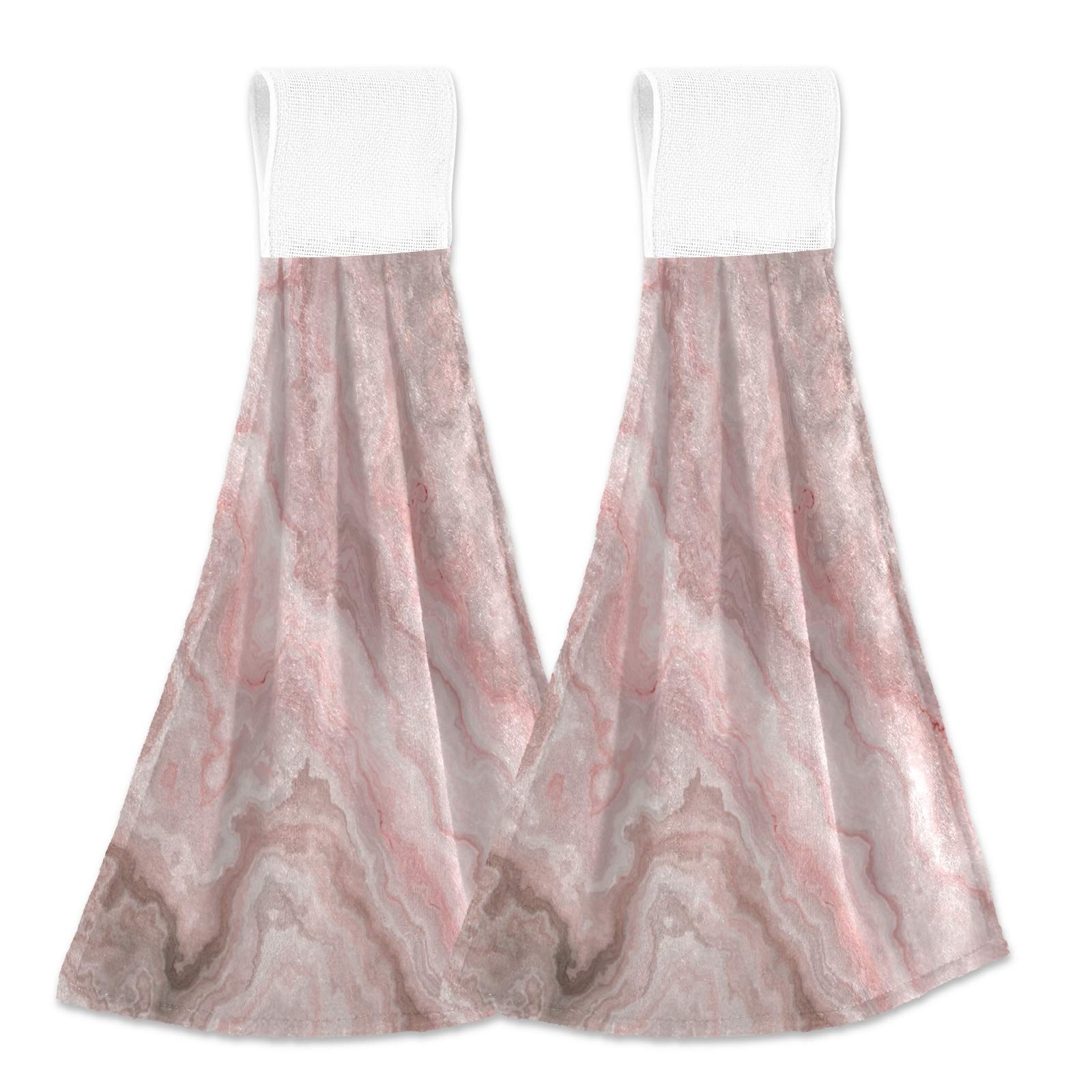 ALAZA 2 Pack Rose Gold Marble Pink Kitchen Towels - Super Absorbent Hanging & Hand Towels for Cooking, Baking, and Dish Drying