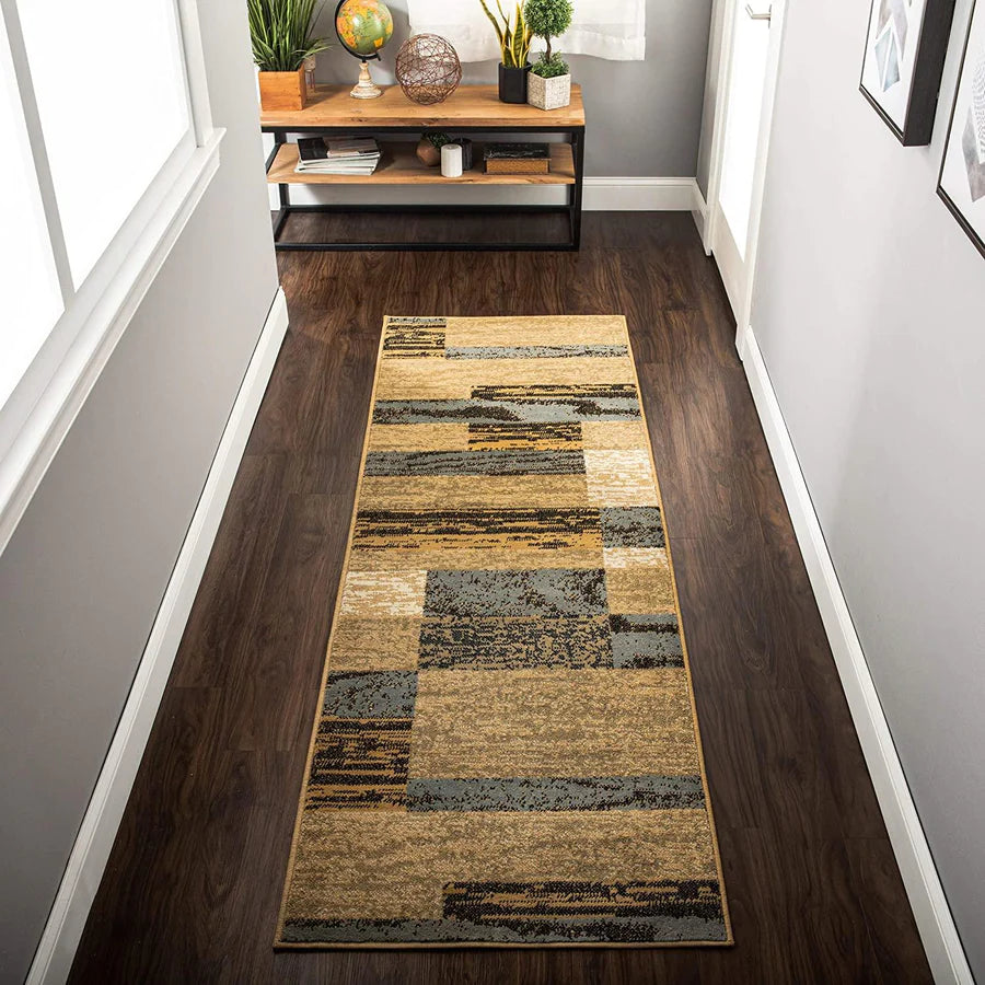 Stylish Rockwood Contemporary Geometric Patchwork Area Rug - Non-Slip Indoor Runner for Living Room, Bedroom & Office Decor
