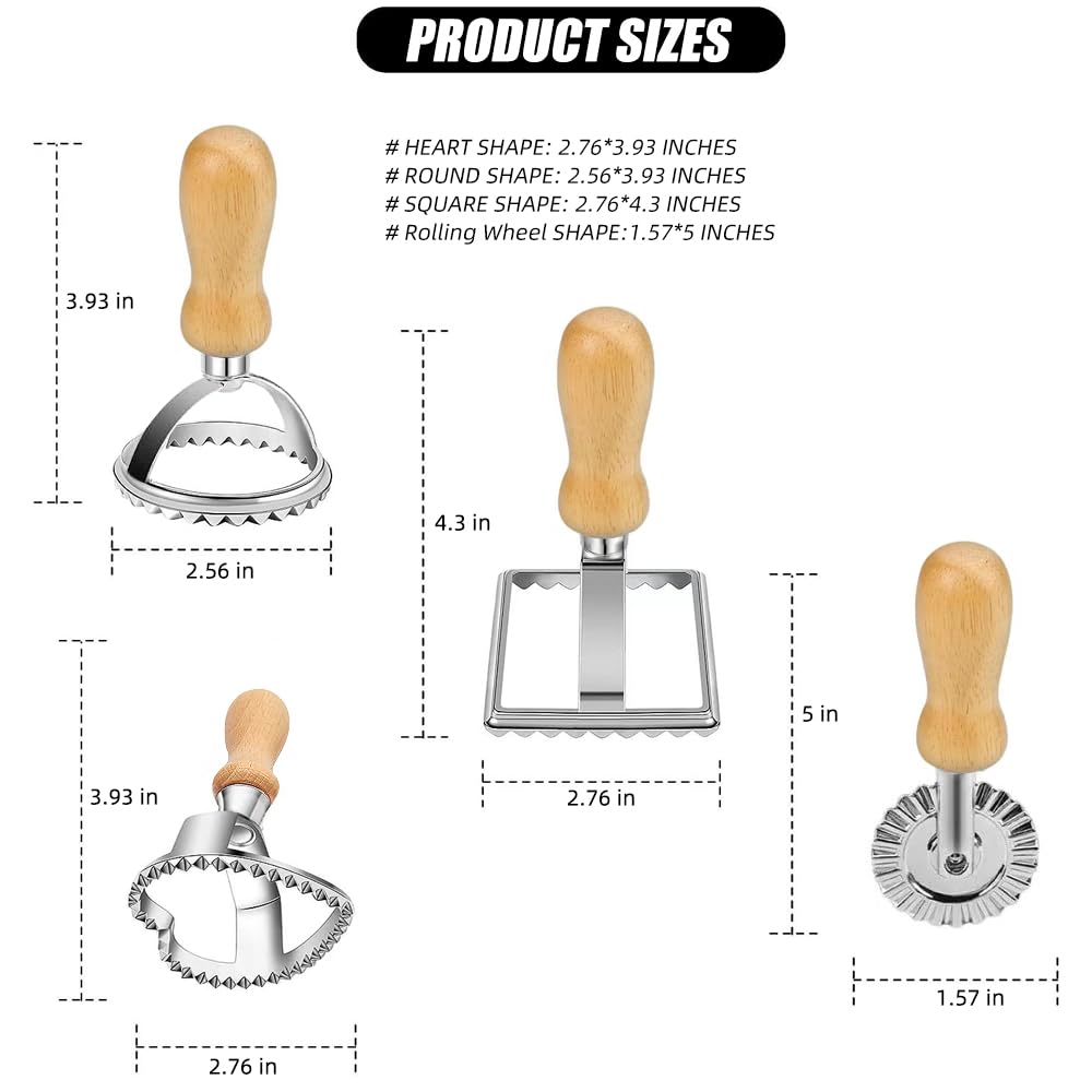 Premium Ravioli Stamp Set - 3 Pasta Press Molds (Round, Square, Heart) with Roller Wheel Cutter | Handmade Pasta Making Kit for Italian Cooking, Family Dinners & Gourmet Kitchen Gifts