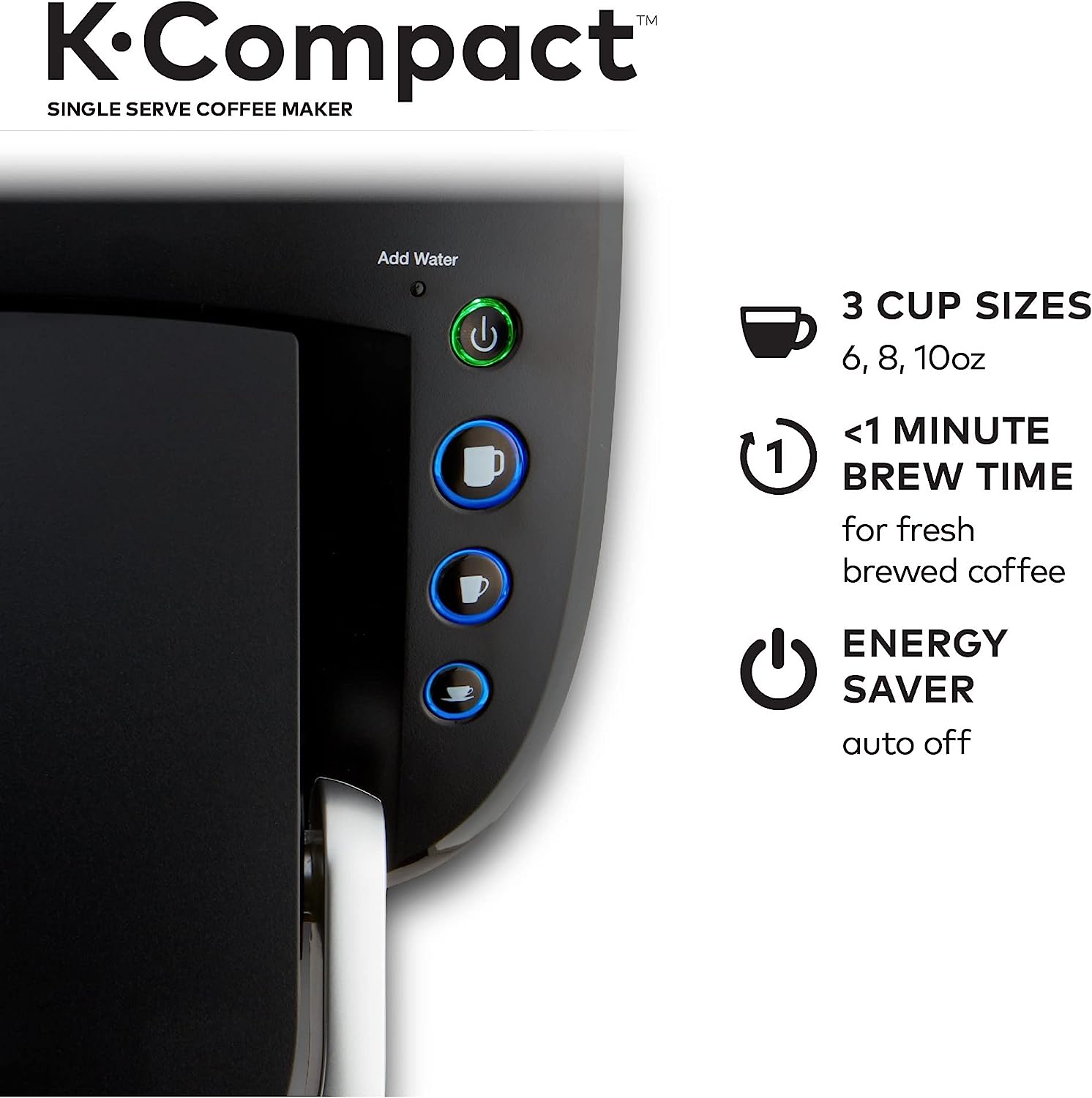 Keurig K Compact Single Serve K-Cup Coffee Maker - Fast Brewing, 3 Cup Sizes, Black (Renewed) | Perfect for Home, Office & Small Spaces | Smart Saver Coffee Machine