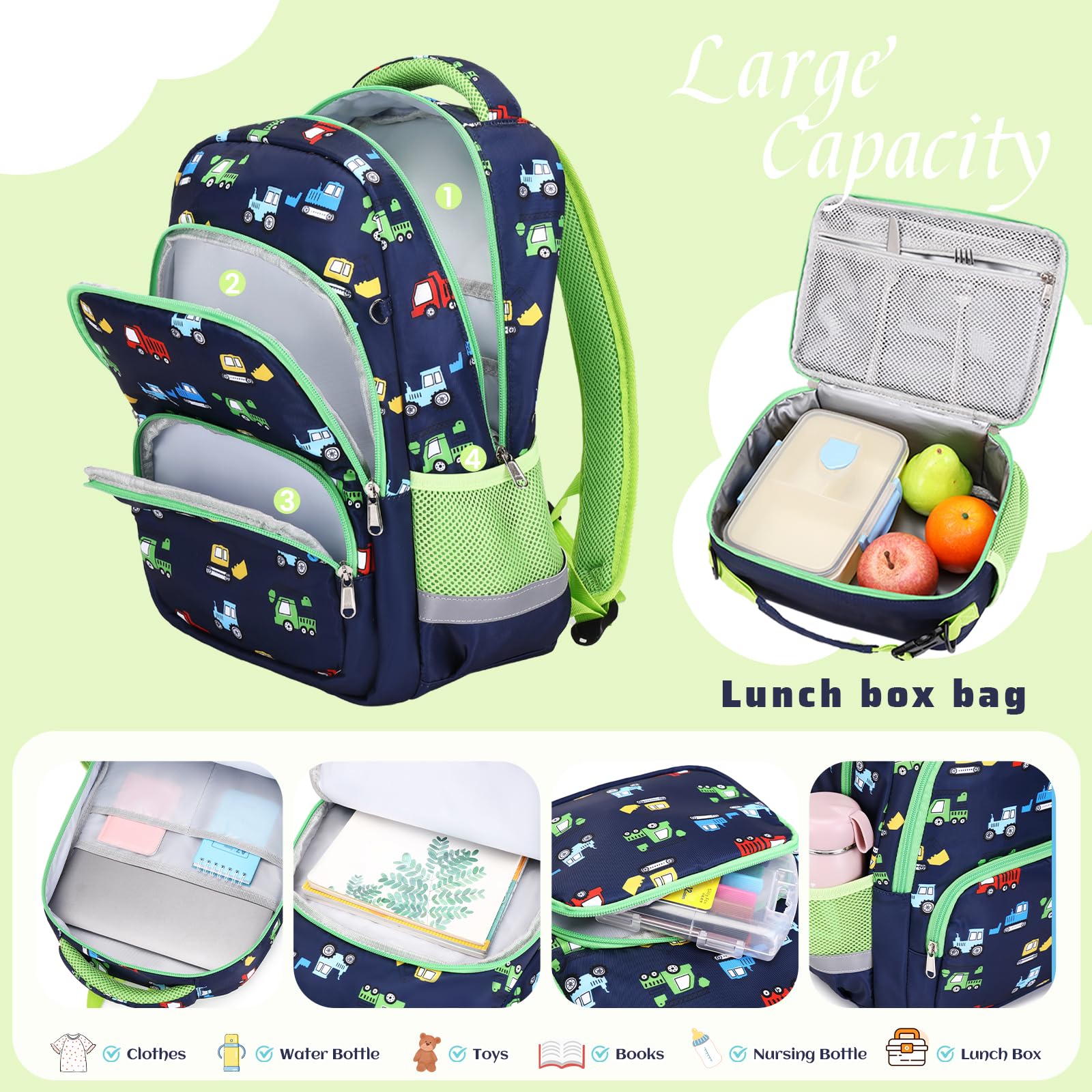 MIRLEWAIY Mermaid Backpack Set for Girls - 3-Piece School Backpack with Insulated Lunch Bag & Pencil Case | Cute Elementary Student Book Bag for School, Travel & Daily Use