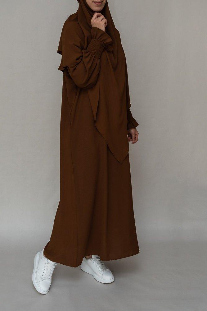 Kalean Travel Abaya Dress - Wrinkle-Free Coffee Color Modest Muslim Dress for Women | Perfect for Airplane, Vacation & Everyday Wear