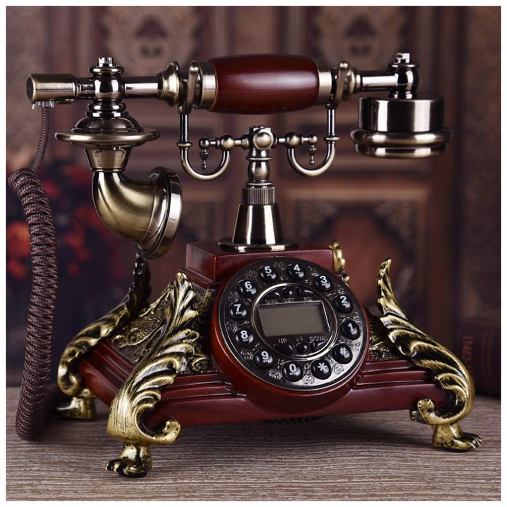 European Mahogany Vintage Rotary Phone - Single & Double Bell Design with Caller ID | Wireless Landline for Home & Office | Retro Cloth Cord (Color Options: A/B) - Perfect for Vintage Decor, Gift Giving & Film Props