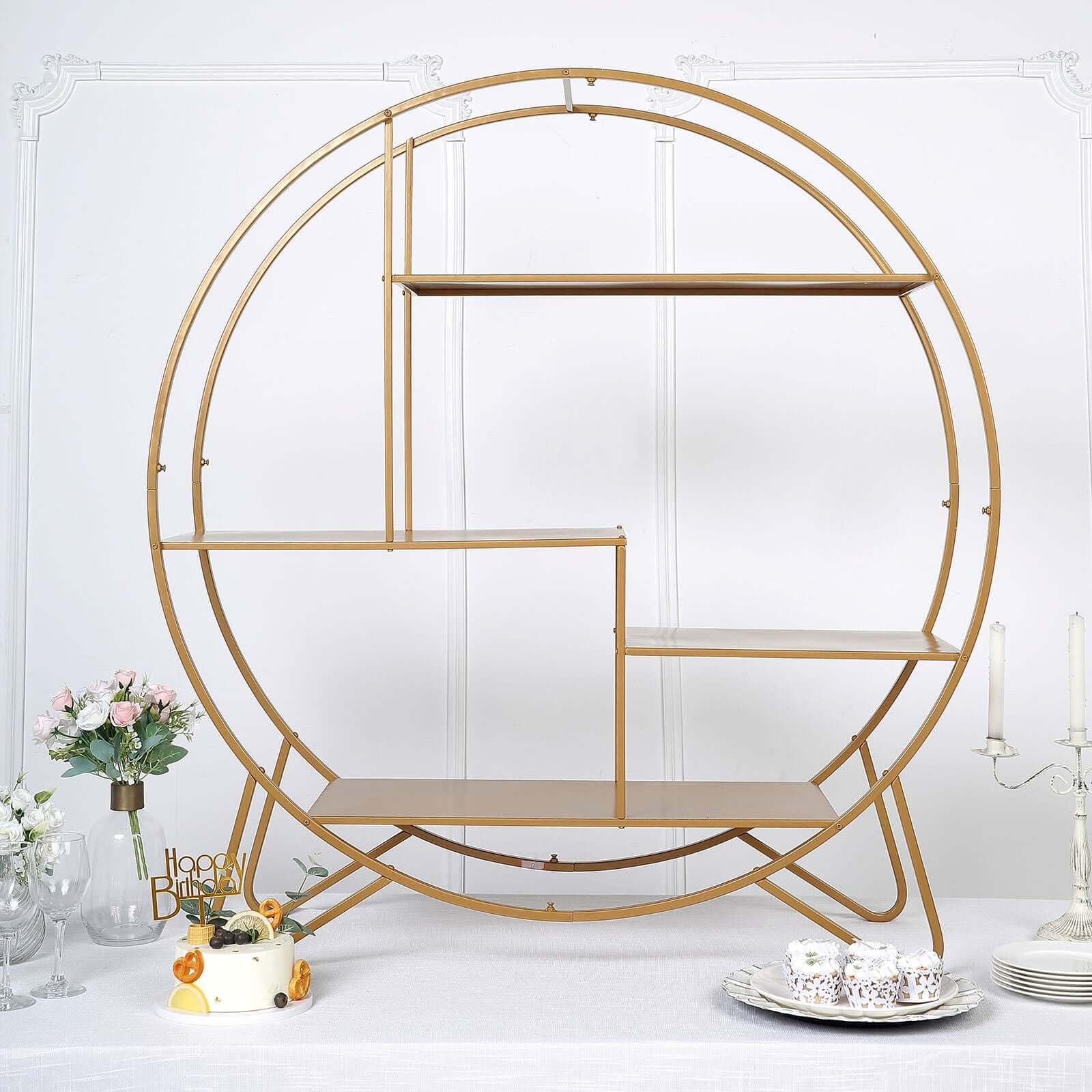 Efavormart 4ft Large Gold Metal Round Cake Stand - Elegant Dessert Display, Wedding Arch Backdrop, Balloon Rack & Modern Bookcase - Perfect for Wedding Receptions, Birthday Parties & Home Decor