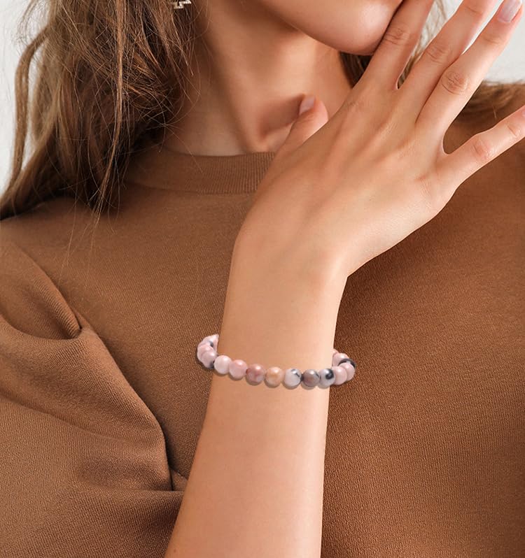 MOZAKA 12PCS Natural Crystal Bracelets for Women & Men - 8mm Semi-Precious Gemstone Beaded Stretch Bracelets, Healing Stone Unisex Jewelry Gift for Meditation, Yoga & Positive Energy