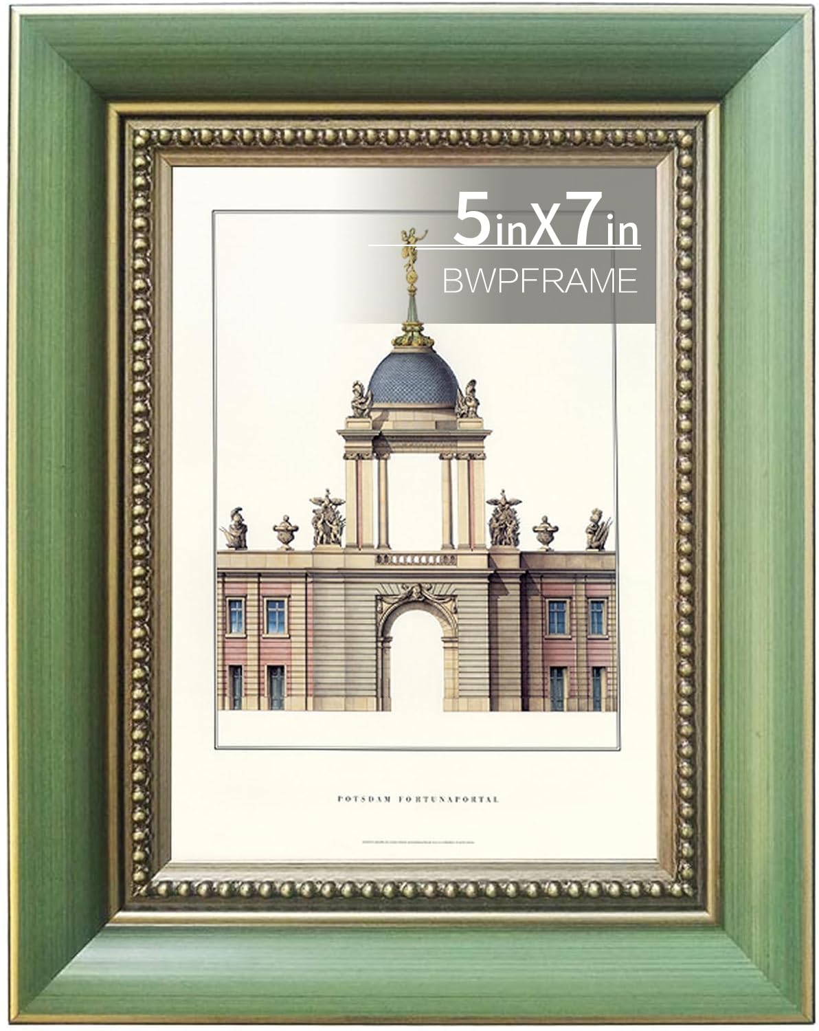 Vintage 5x7 Green Wood Picture Frame with Glass - Wall or Tabletop Display for Photos & Art