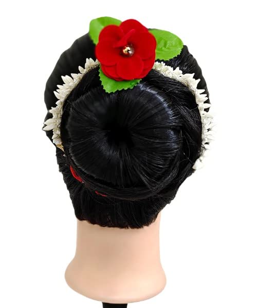 Neaama Hair and Beyond White Mogra Buds with Red Flower Green Leaves Hair Clips for Women & Girls - Pack of 1 | Perfect for Weddings, Parties & Daily Hair Styling