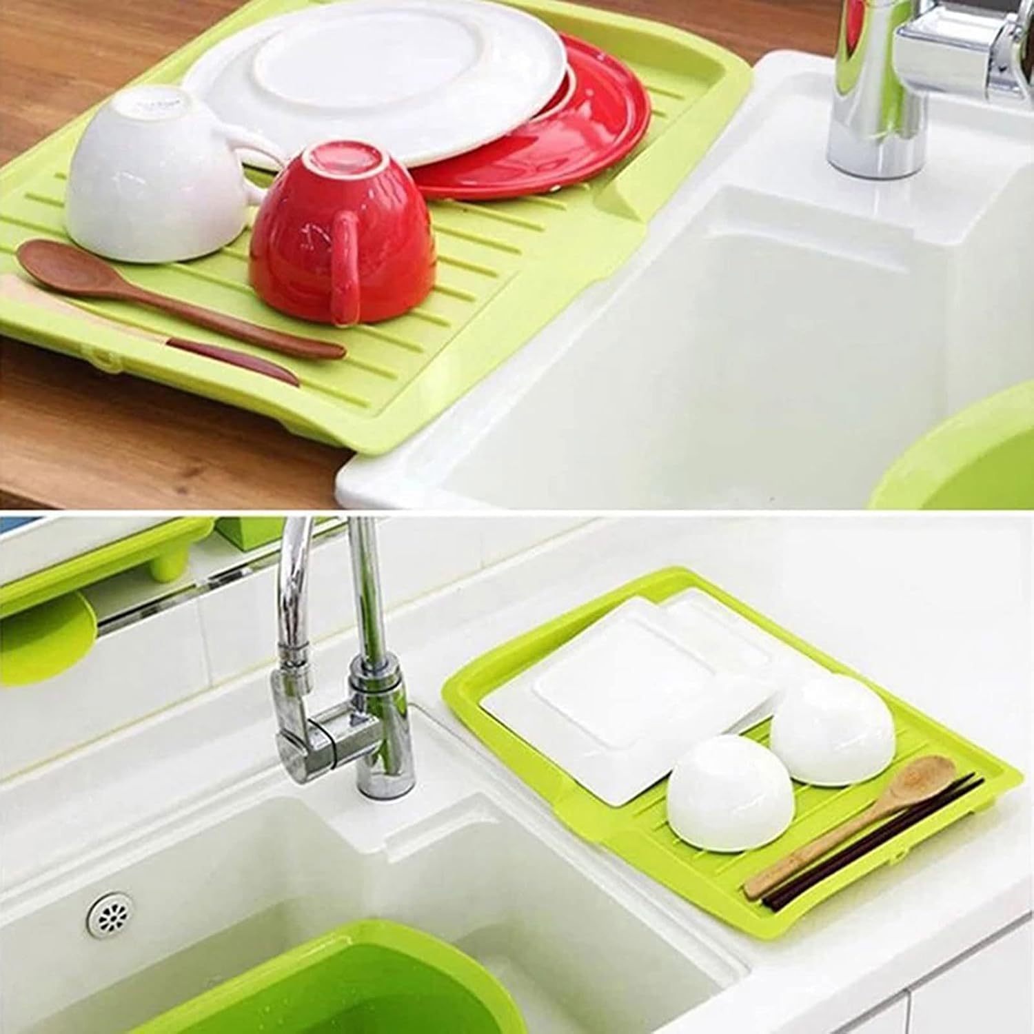 DLEST Plastic Sink Dish Drainer Tray - Sloped Drain Board with Side Drip Grooves, Multicolor Kitchen Sink Rack for Drying Dishes, Cups & Utensils - Perfect for Countertop Organization & Small Space Kitchens