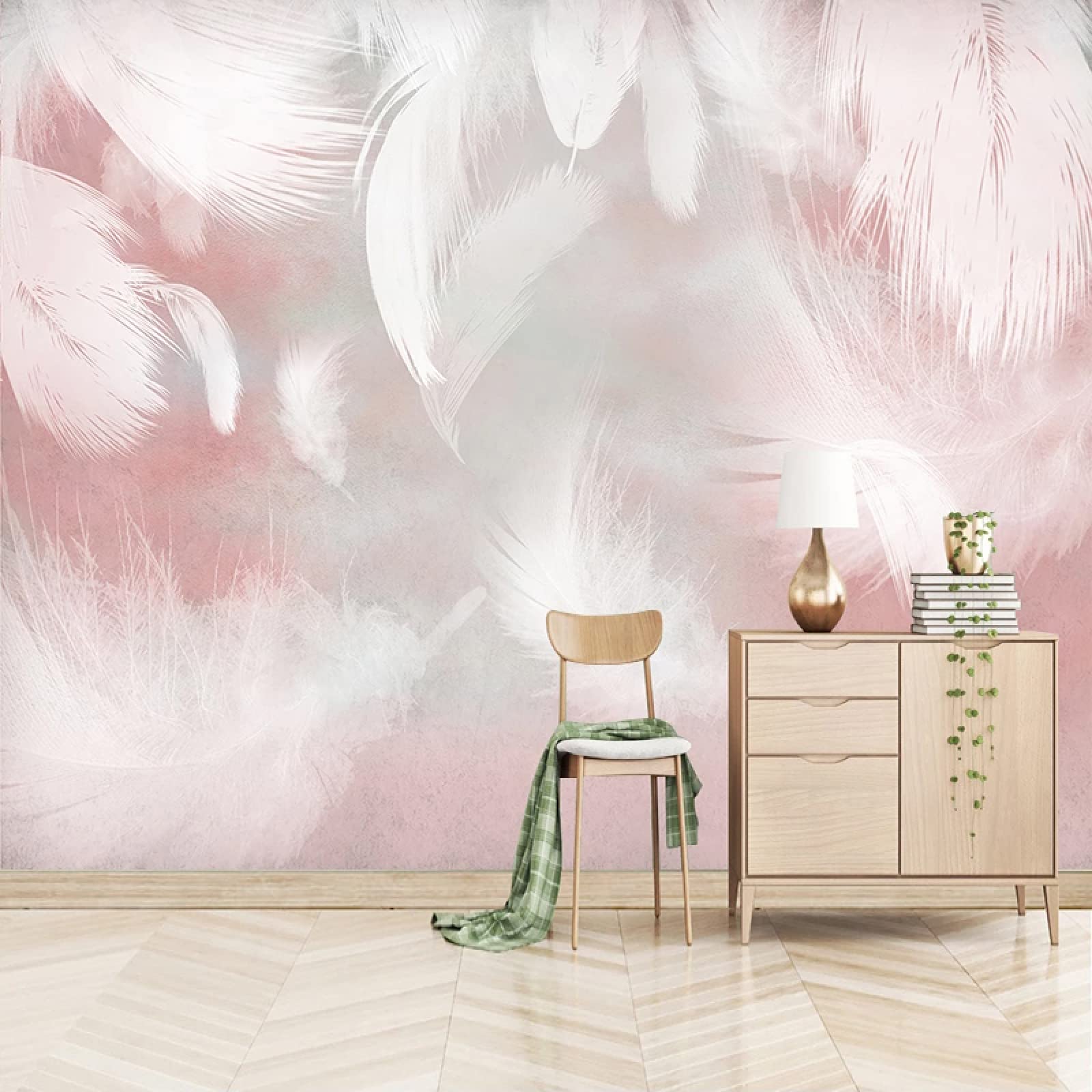 Modern Abstract Feather 3D Wallpaper - Pink Girl Theme Pre-Pasted Mural for Girls Bedroom, Kids Room & Nursery Decor (157.5