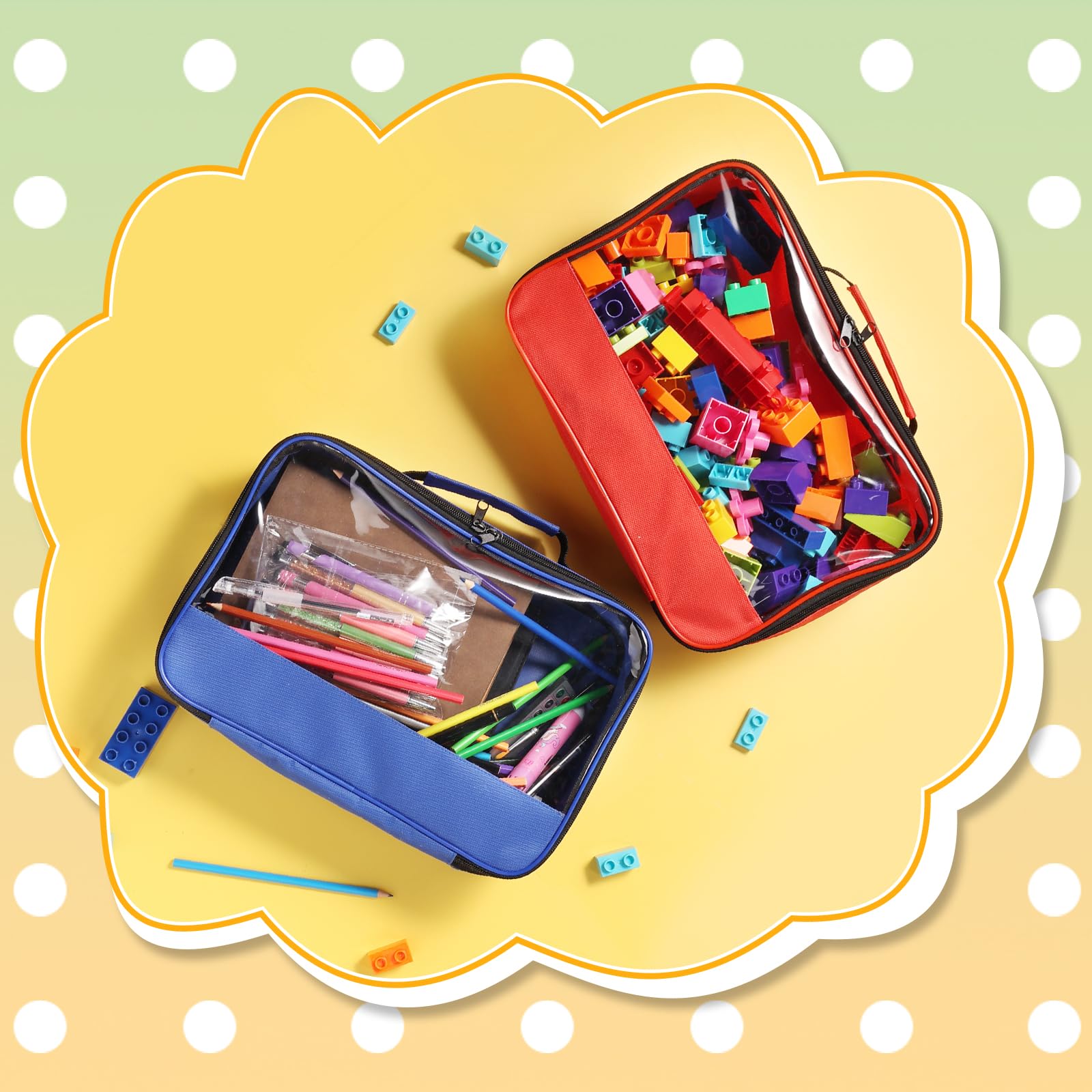 6 Pack Reusable Toy Storage Bags with Zipper & Portable Handle - Organizer for Building Blocks, LEGO Bricks, Puzzles, Books & Board Games - Perfect for Kids Room, Travel & Playroom Organization
