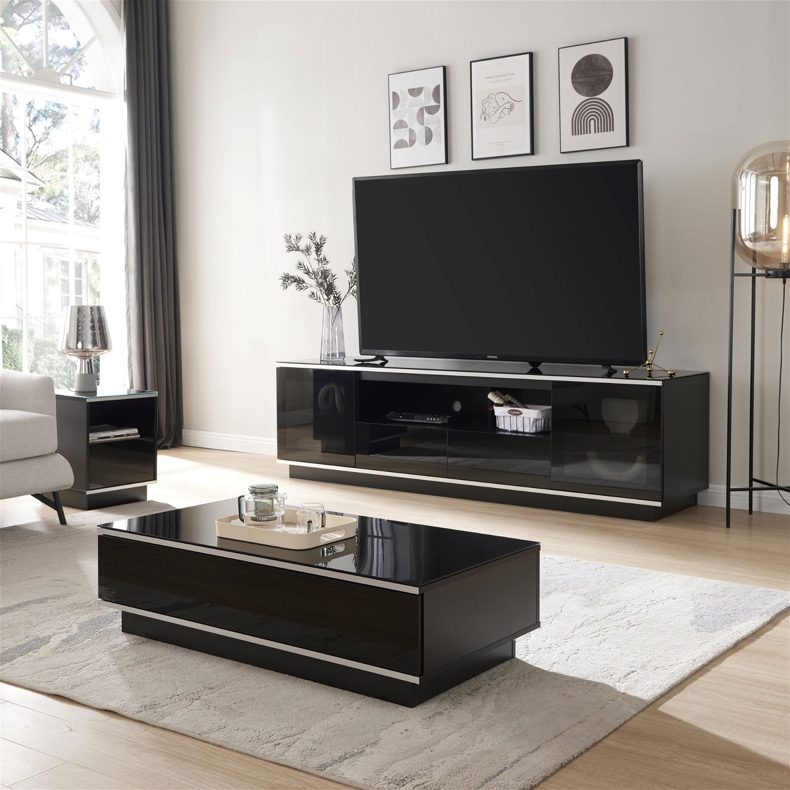 TAURIS™ TITAN 2100 Modern TV Stand with Storage - Black Entertainment Center for Living Room, Bedroom & Home Theater Setup