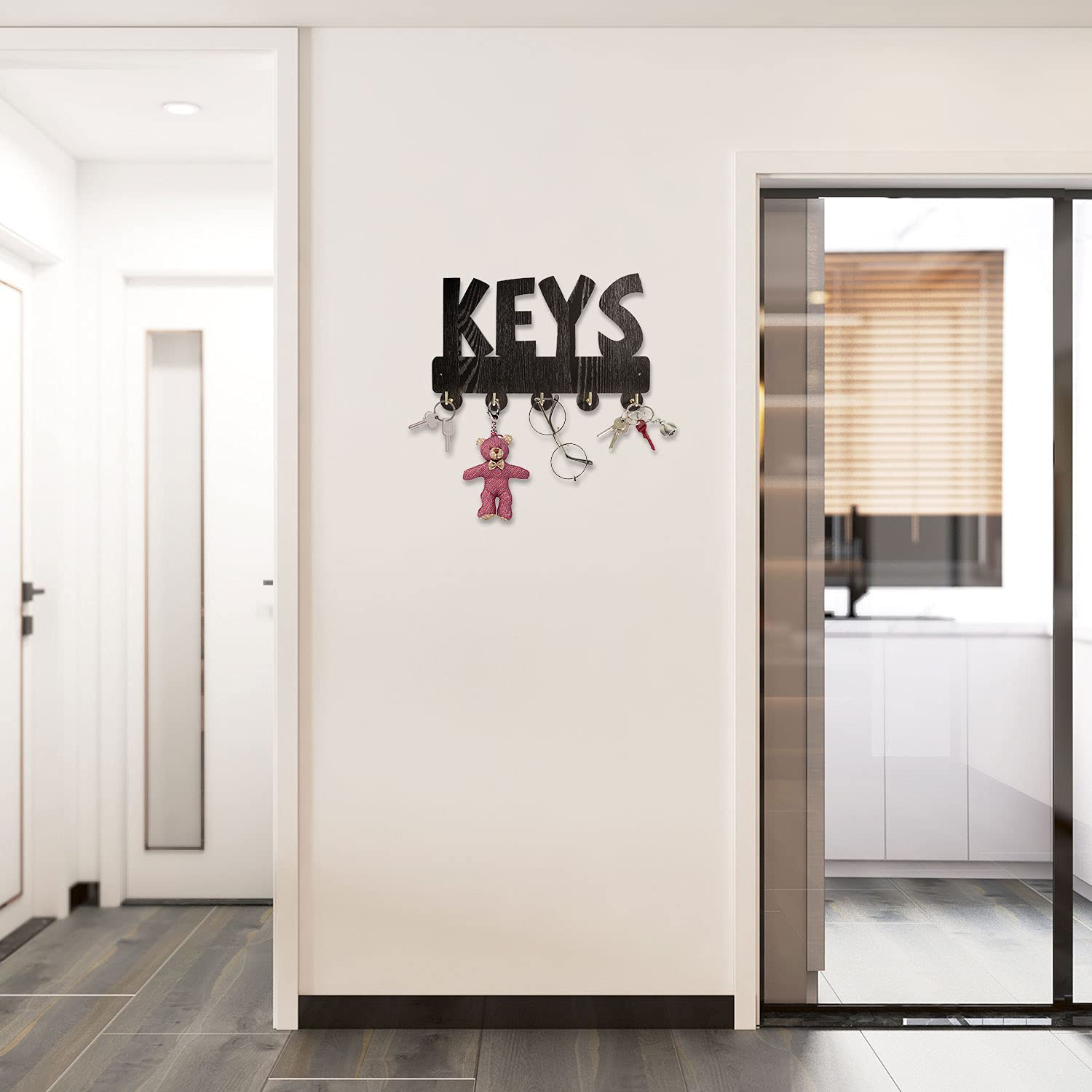 KingLive Wooden Key Hanger Organizer - 5 Pack Damage-Free Adhesive Wall Hooks for Keys, Coats & Towels | Decorative Entryway, Mudroom, Hallway, Kitchen & Office Storage Solution | Perfect for Home Organization & Space Saving