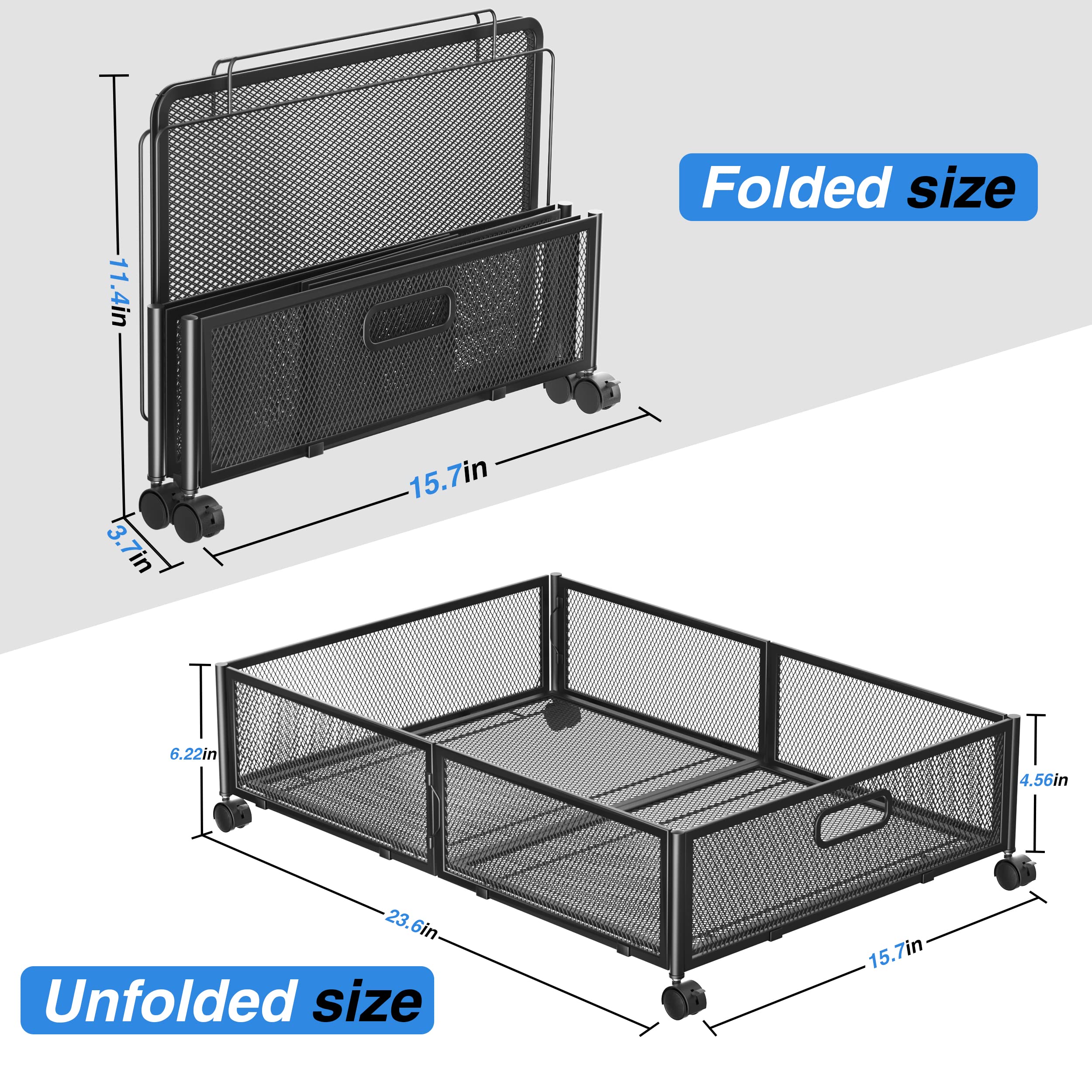 Under Bed Storage with Wheels - 4 Pack Metal Underbed Storage Containers & Drawers for Shoes, Clothes, Blankets | Bedroom Organization Solution | Space-Saving for Small Apartments & Dorm Rooms