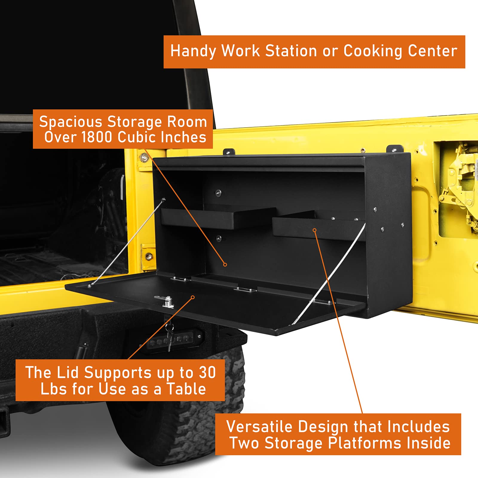Hooke Road Wrangler Tailgate Table Storage Lock Box for Jeep Wrangler TJ 1997-2006 | Heavy Duty Organizer for Camping Gear & Off-Road Accessories | Perfect for Outdoor Adventures & Jeep Enthusiasts