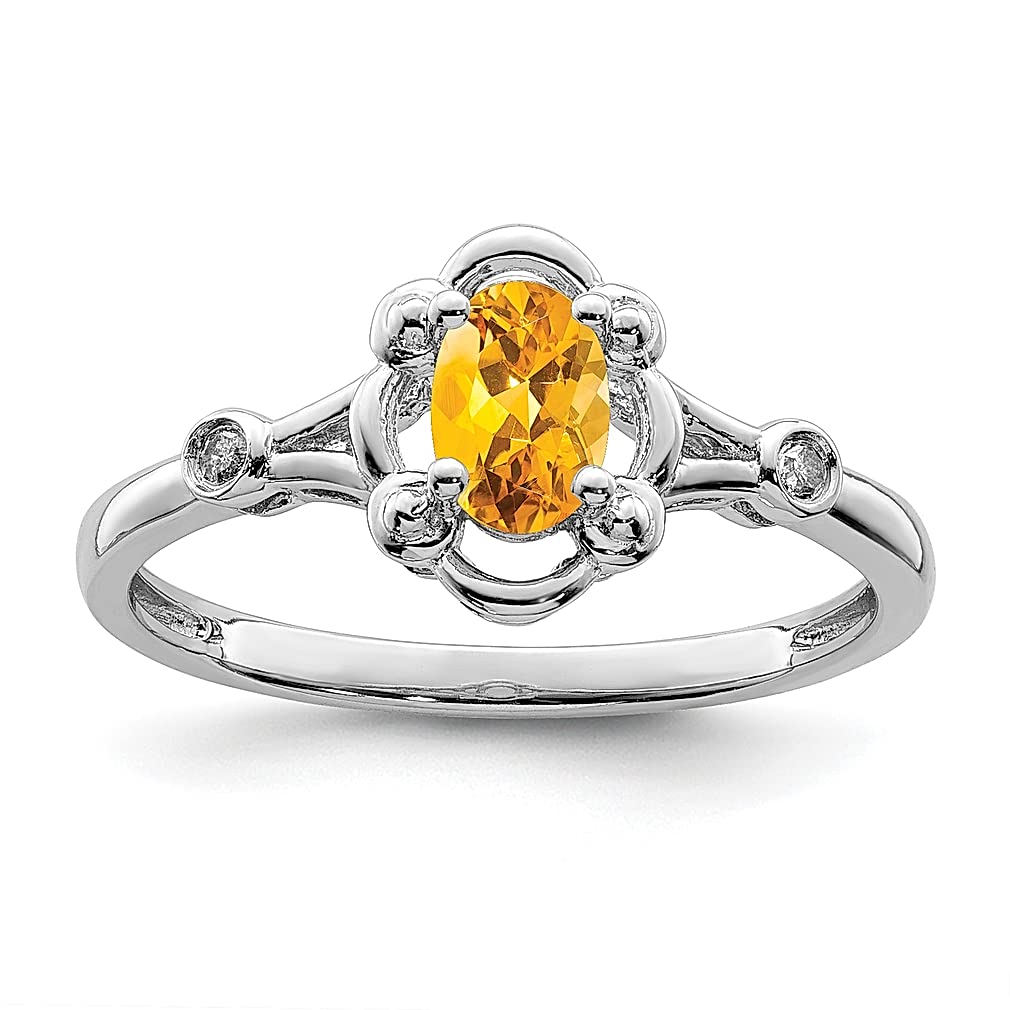925 Sterling Silver Citrine & Diamond Ring - November Birthstone Jewelry for Women, Fine Gemstone Gift for Her - Perfect for Anniversaries, Birthdays & Special Occasions