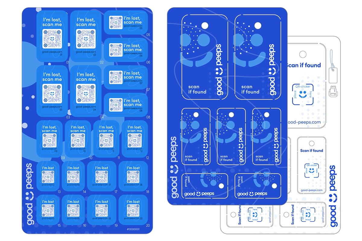 20 Pack QR Code Lost & Found Stickers and Tags - Waterproof Labels for Luggage, Laptops, Water Bottles, Pet Collars & Personal Items - Blue - Perfect for Travel, School, Office & Outdoor Adventures