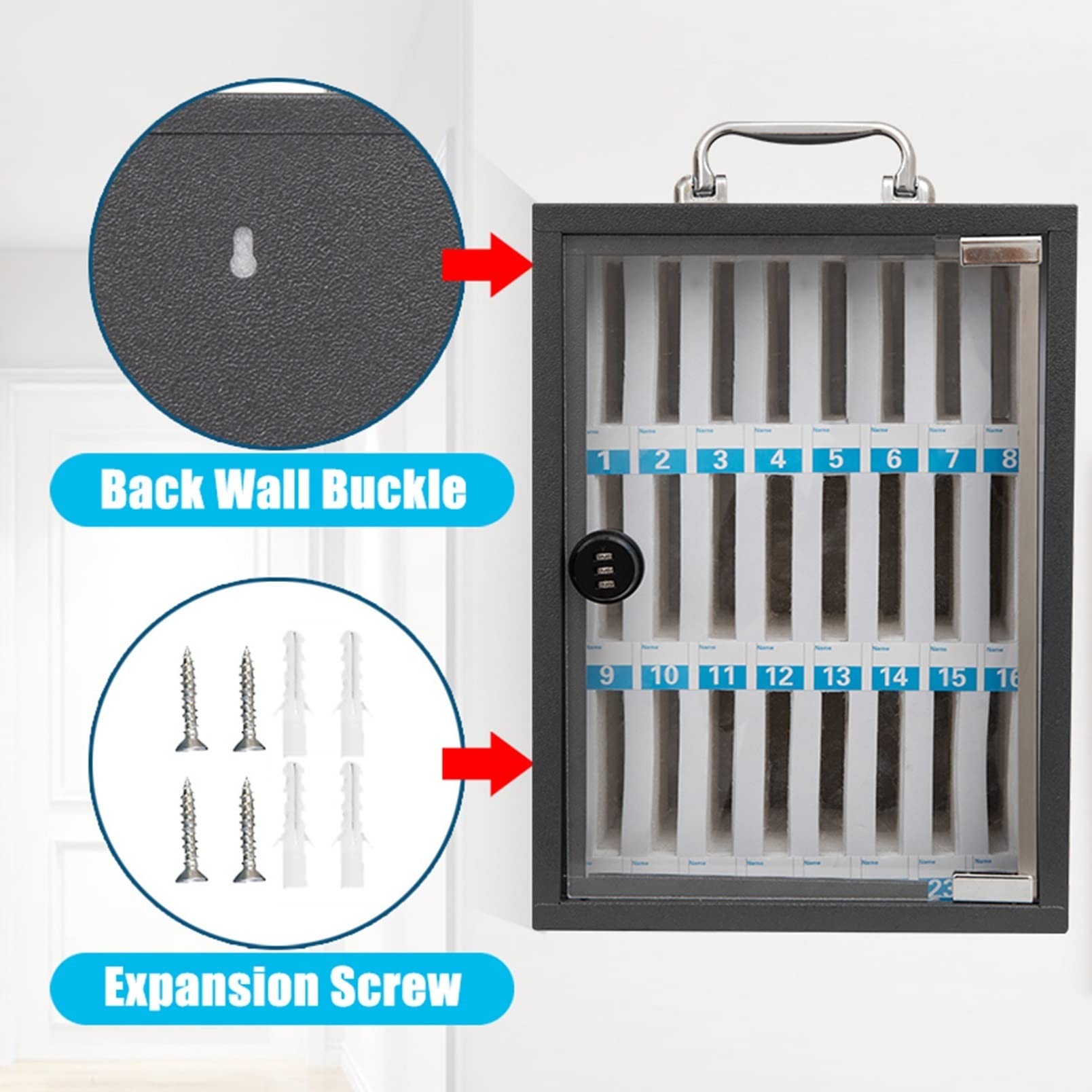 36-Slot Clear Mobile Phone Storage Box with Handle - Stainless Steel Pocket Chart & Safe Cabinet for Retail Stores (19.5