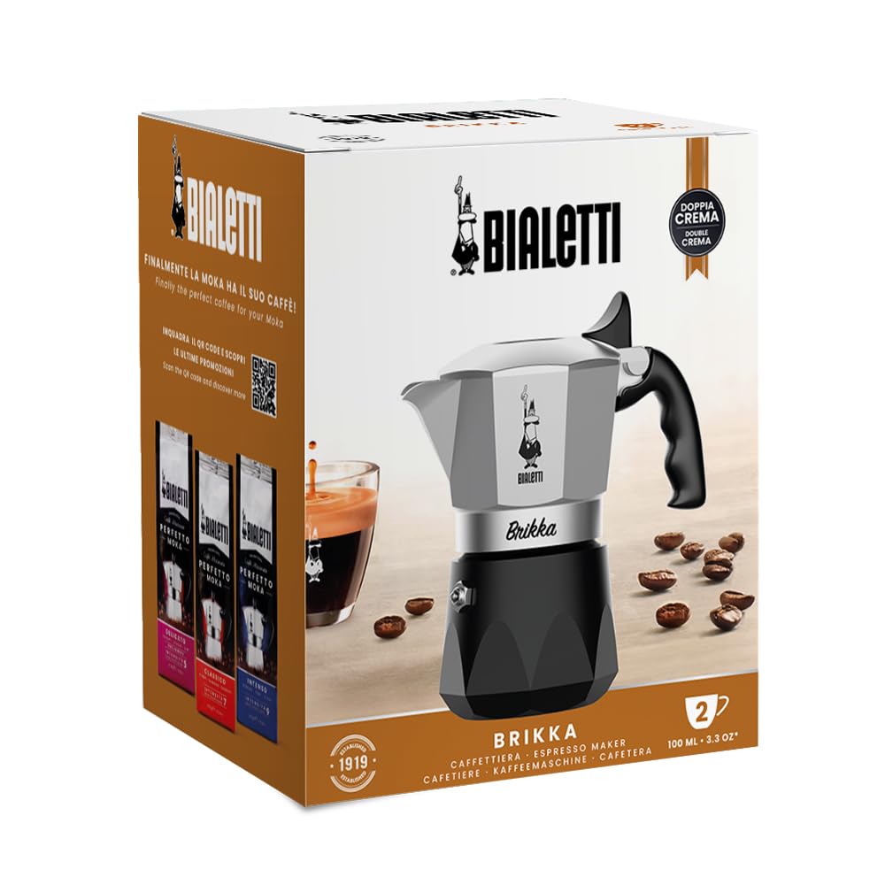 Bialetti Brikka Moka Pot - 3.4 oz Stovetop Espresso Maker for Rich Crema Coffee | Italian Aluminum Coffee Maker (Black) | Perfect for Home Brewing, Camping & Gifts