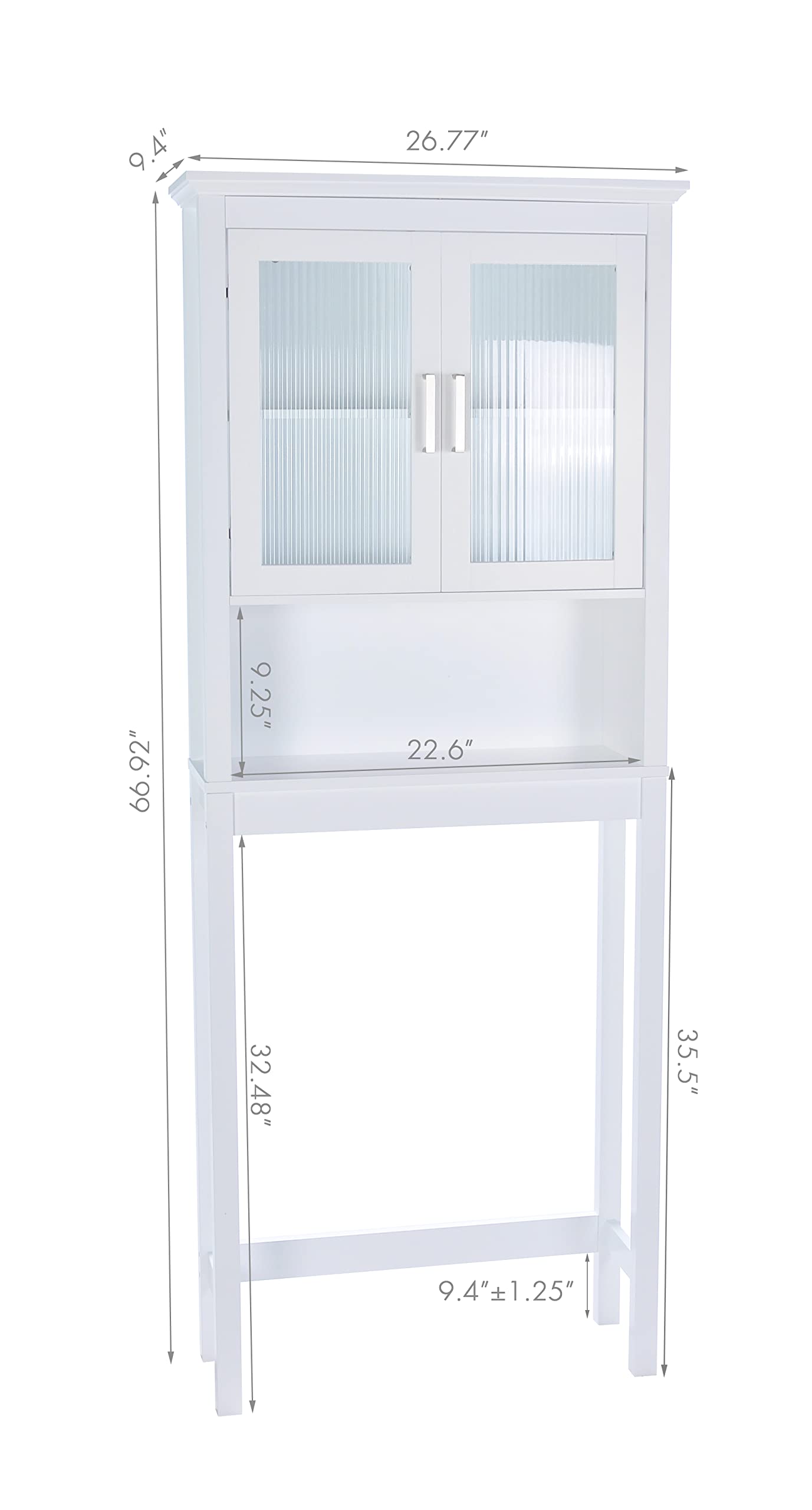 Over The Toilet Storage Cabinet with Tempered Glass Doors - White Bathroom Organizer for Towels, Toiletries & Linens | Space-Saving Bathroom Storage Solution for Small Spaces