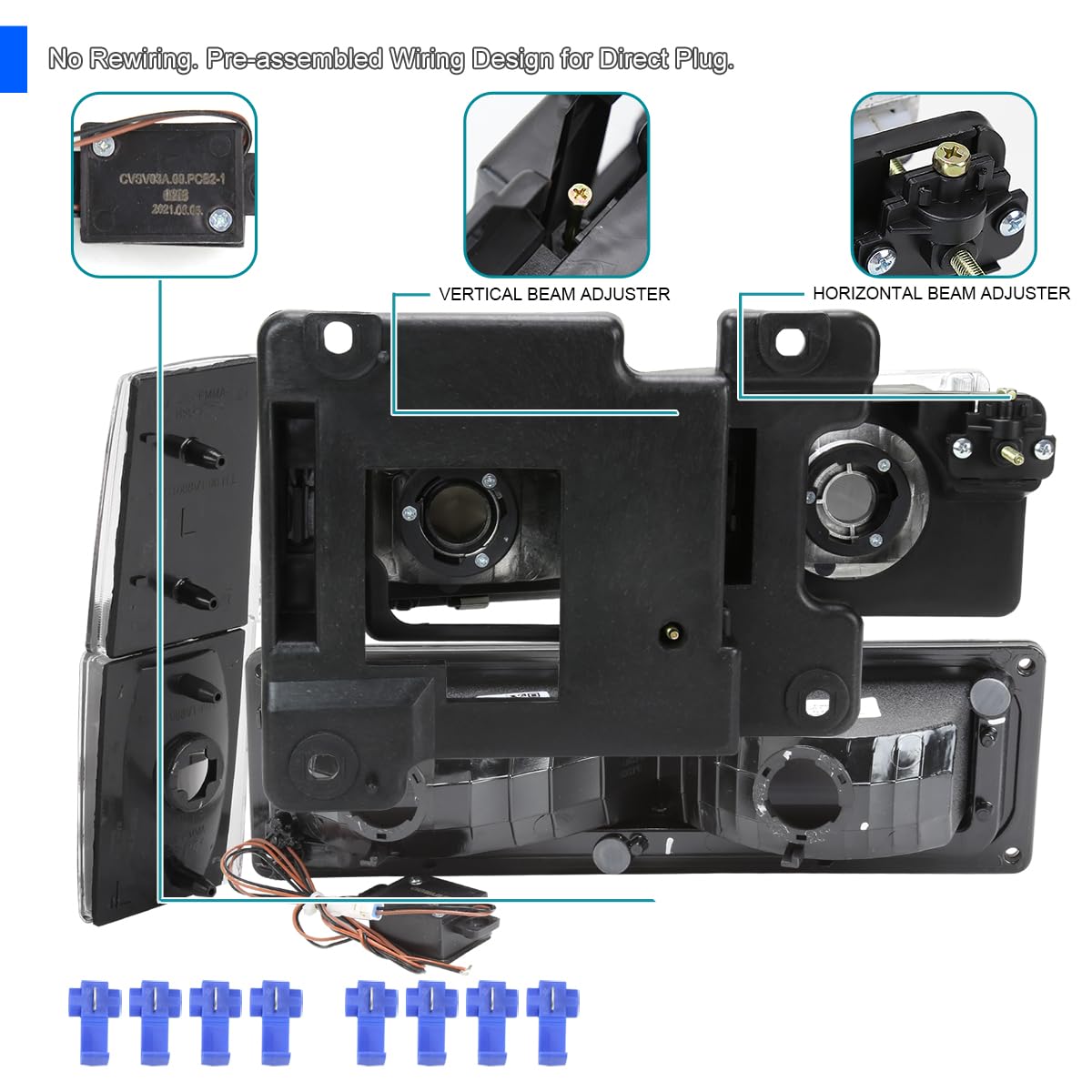 Spec-D Tuning Black LED Headlights & Bumper Lights Kit for 1994-1998 Chevy C10 C/K 1500/2500/3500 - Complete Left & Right Headlamp Assembly with Corner Lights | Perfect for Night Driving & Truck Customization
