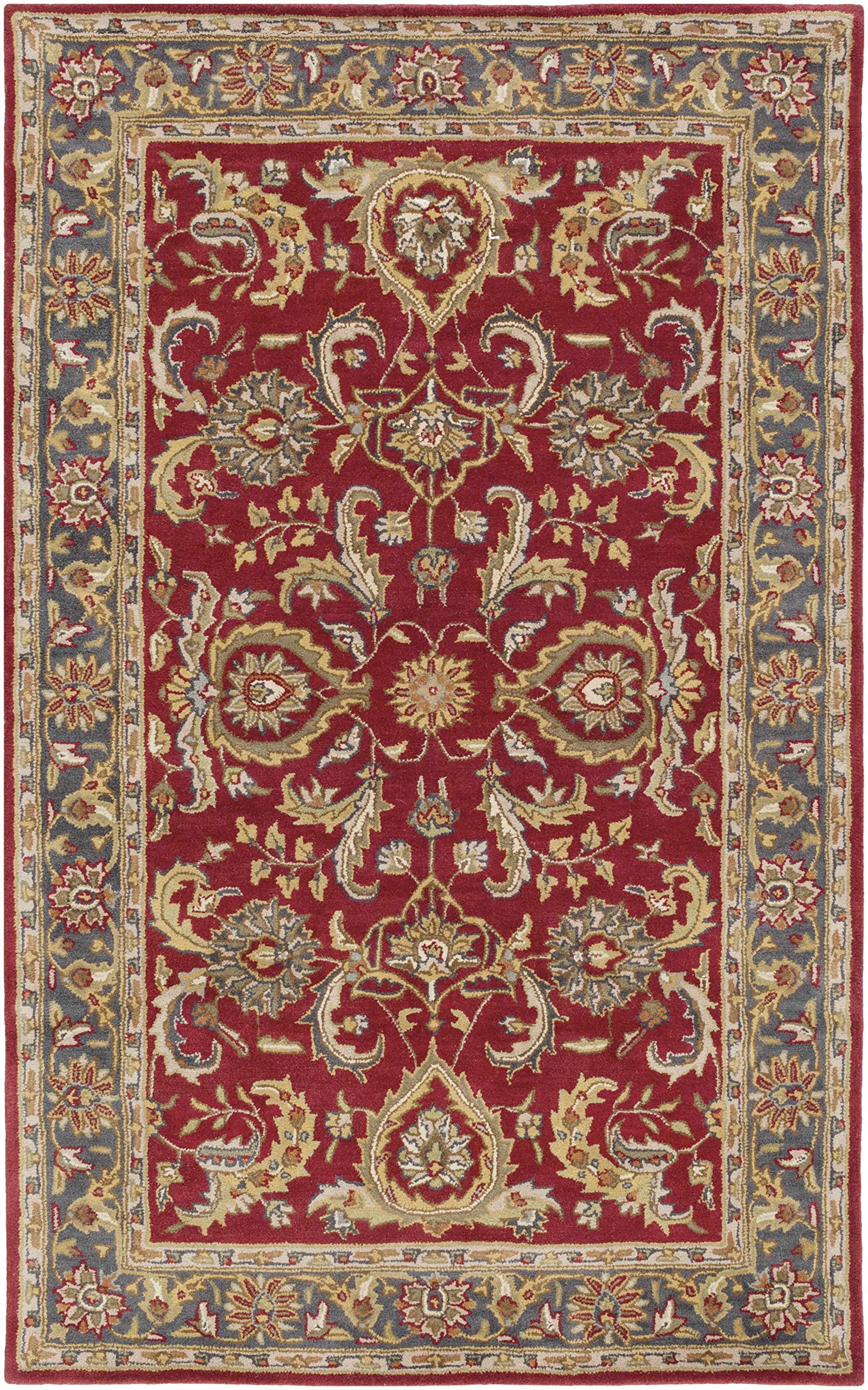Hauteloom Hankamer Wool Area Rug for Living Room & Bedroom - Traditional Design in Red, Navy, Mustard - 9' x 13' - Soft & Durable Floor Covering for Home Decor, Cozy Comfort