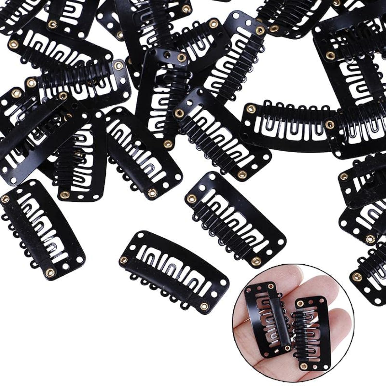 Nyamah Women's Metal Hair Extension Snap Clips - 12pcs Black Wig Clips with Silicone Rubber Wefts for Secure Hair Attachment & Bonding | Perfect for Weaves, Wigs, and Hair Extensions | Great for Daily Styling, Cosplay & Salon Use