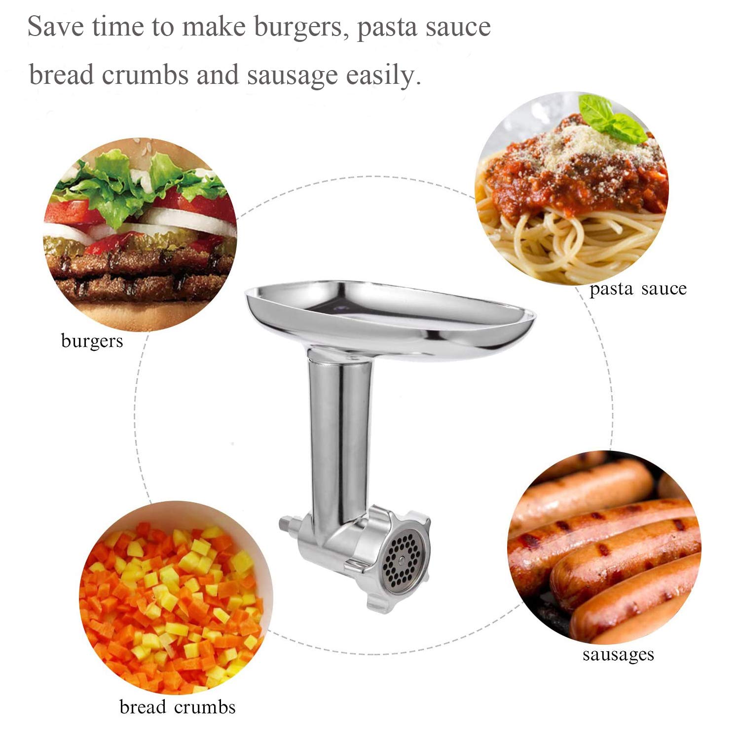 KitchenAid Stand Mixer Meat Grinder Attachment - Heavy Duty Metal Food Grinder with 2 Sausage Stuffer Tubes | Perfect for Homemade Burgers, Sausages & Ground Meat | Kitchood Silver Kitchen Accessory