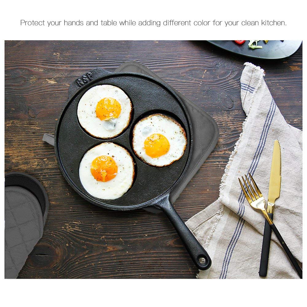 2-Pack Gray Heat Resistant Oven Mitts with Pockets - Non-Slip Kitchen Pot Holders for Baking, Cooking & Grilling (8