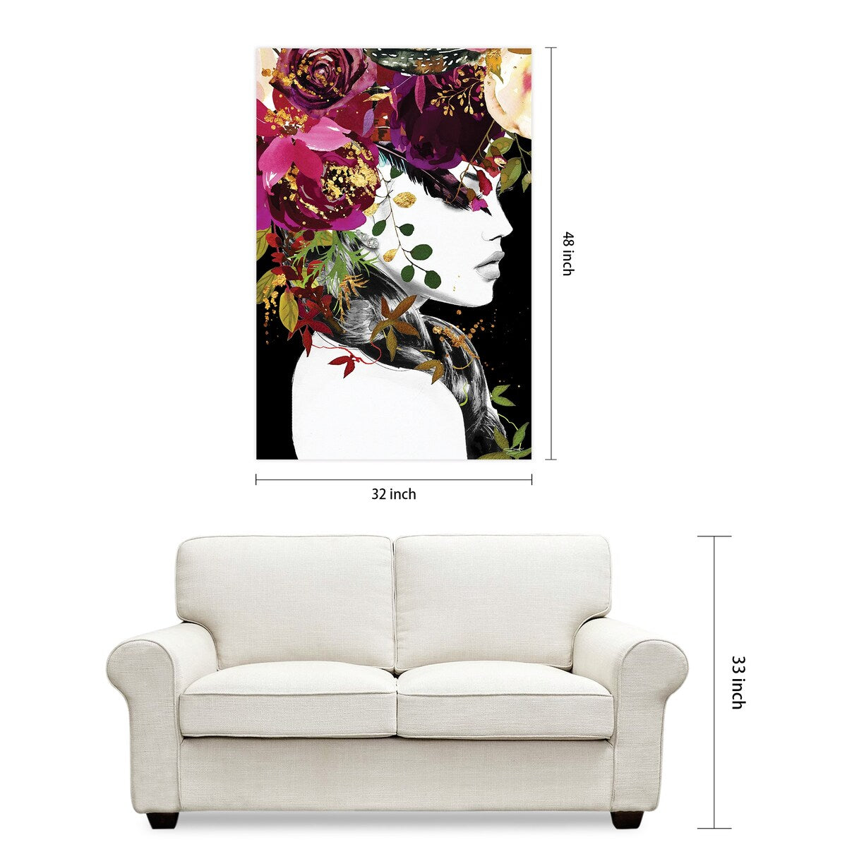 Floating Glass Wall Art 24x24 Inch - Frameless Tempered Glass Panel with Floral & Female Silhouette Design - Modern Home Decor for Living Room, Bedroom, Office