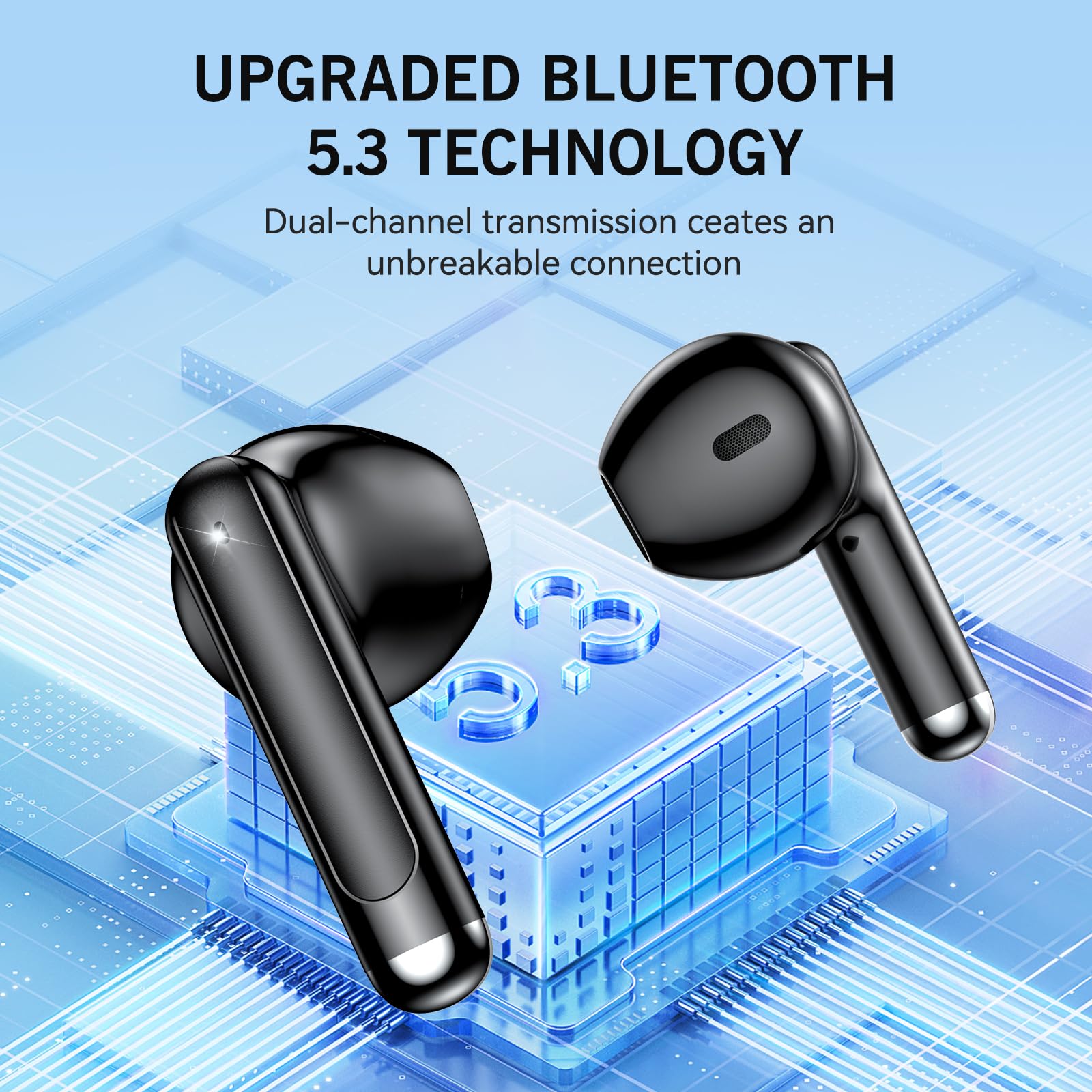 Premium Wireless Earbuds Bluetooth 5.3 with HiFi Stereo & Deep Bass - 4-Mic Noise Cancelling Headphones, 40Hrs Playtime, IPX7 Waterproof Wireless Earphones (Midnight Black) - Perfect for Workouts, Commuting & Travel