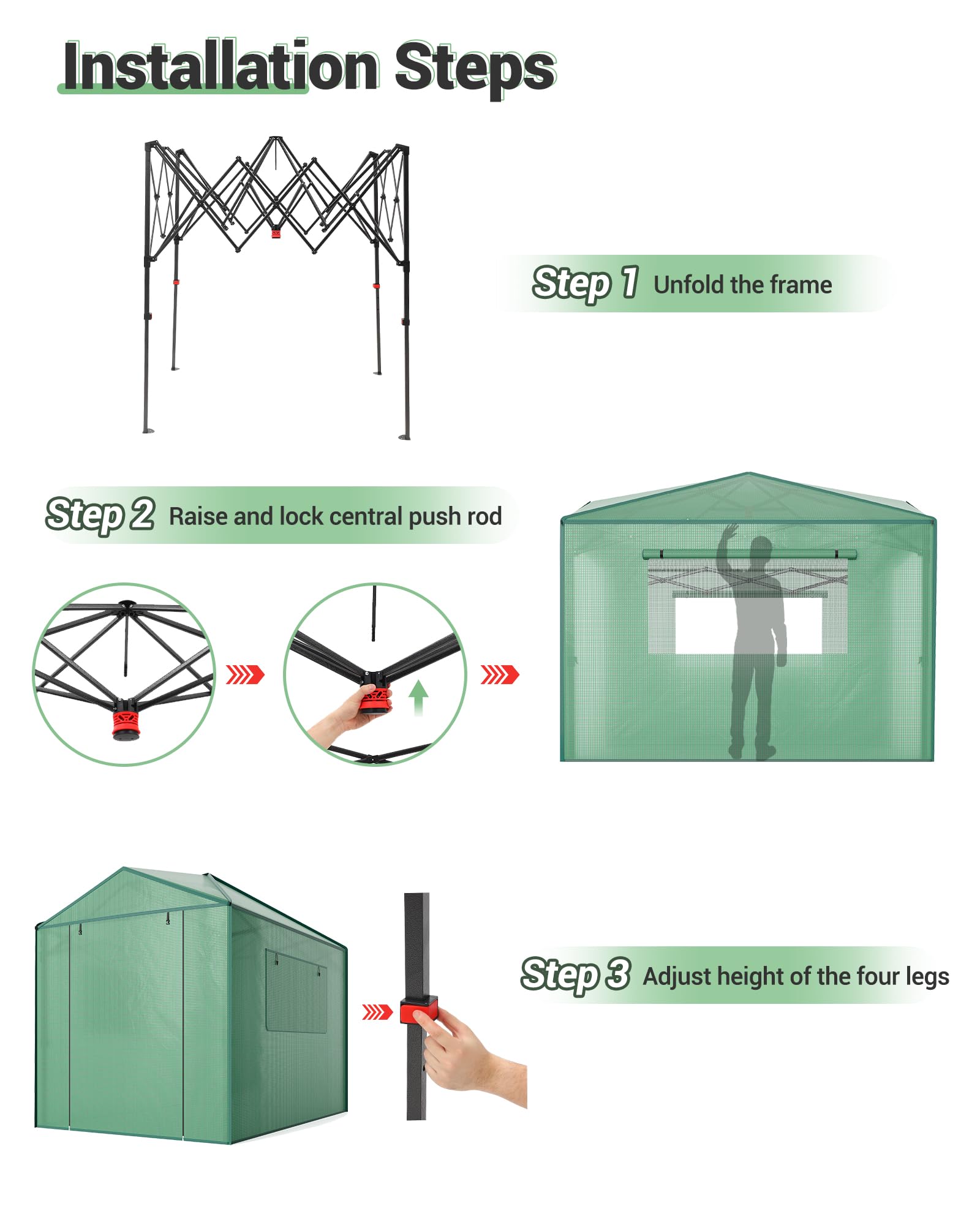 8x6 FT Pop Up Greenhouse - Portable Walk-in Indoor & Outdoor Greenhouse for Garden, Patio, Backyard | Zippered Doors & Window with PE Cover (96x72 inch) - Perfect for Seed Starting, Plant Protection & Year-Round Gardening