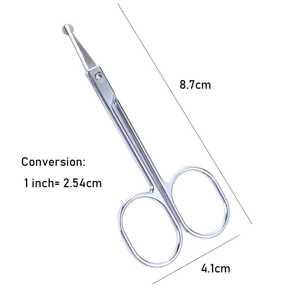 Professional Stainless Steel Round Tip Eyebrow & Nose Hair Scissors - Precision Grooming Tool for Eyebrows, Eyelashes, Facial Hair Trimming - Perfect for Home Salon & Travel Grooming Kit