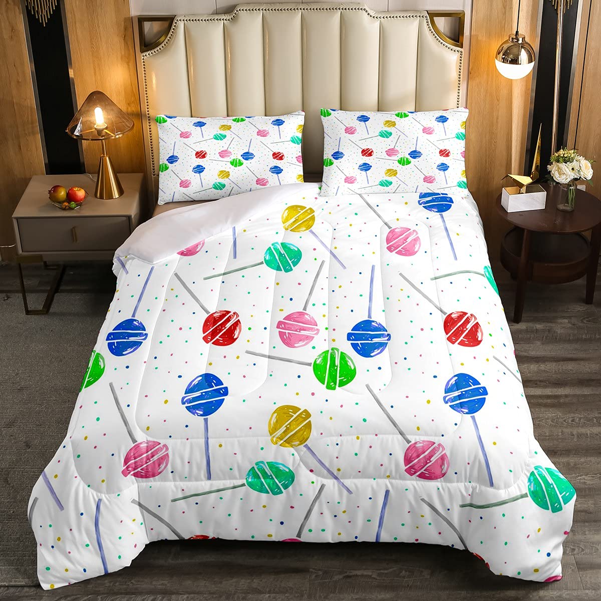 **Colorful Candy Cane Comforter Set - Sweet Lollipop Duvet Cover for Kids, Boys & Girls - Full Size Cartoon Bedding for Children & Teens - Fun & Vibrant Bedroom Decor for Holidays & Everyday Use**