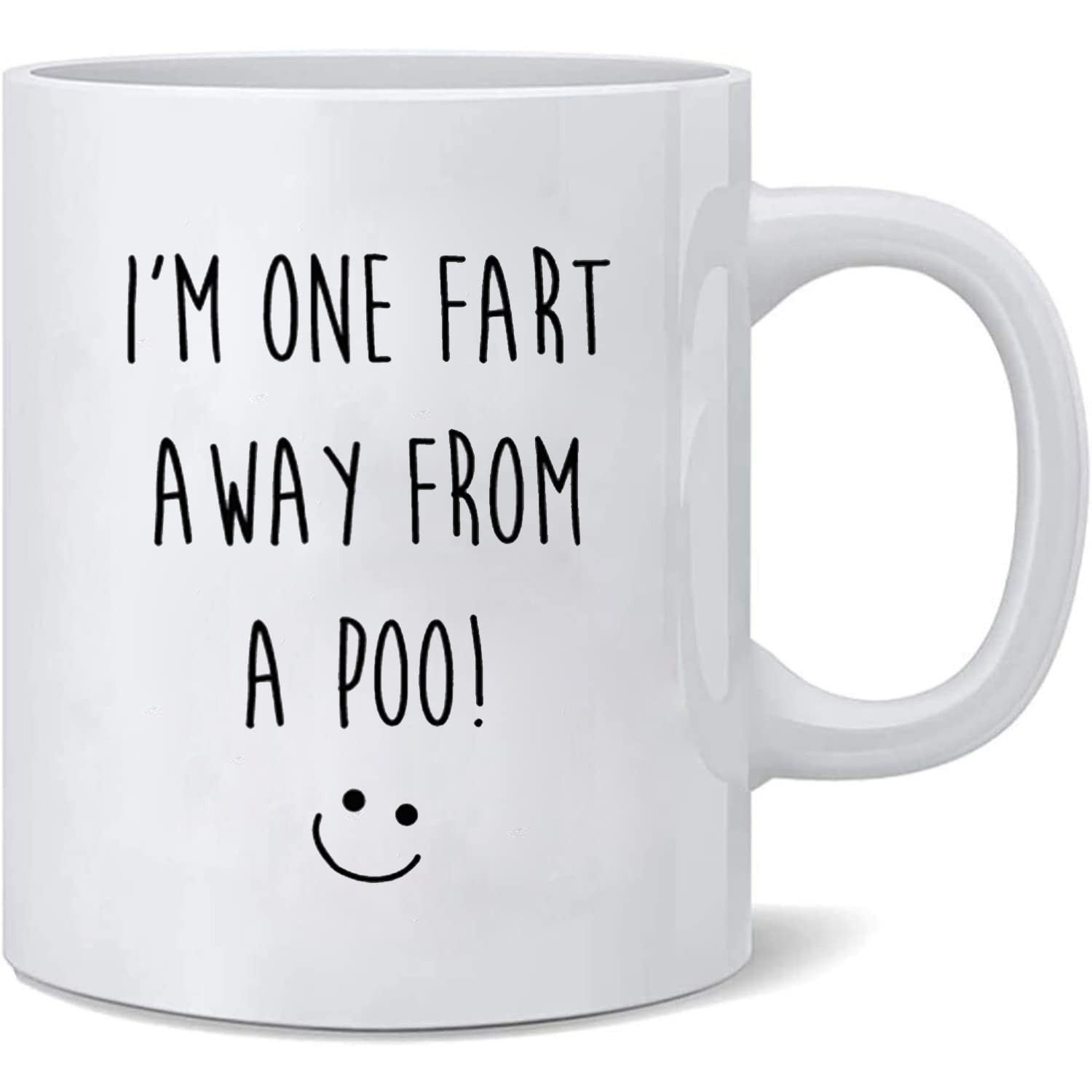 Funny Poop Coffee Mug - 'One Fart Away from a Poo' Novelty Ceramic Cup | Toilet Humor Gift for Boyfriend, Girlfriend, or Retirement | Great Christmas Present for Him or Her | Perfect for Office Pranks, Gag Gifts & Coffee Lovers