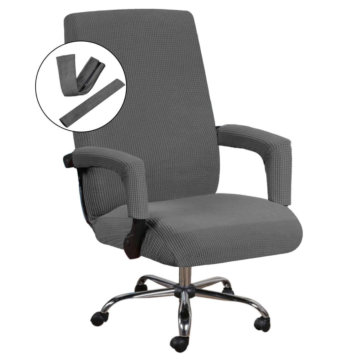 H.VERSAILTEX Stretchable Universal Chair Cover - Fits Home Office, Executive, Gaming & Boss Chairs | Non-Slip Thick Jacquard Fabric | Grey - Large Size | Perfect for Workspace, Gaming Setup & Office Decor