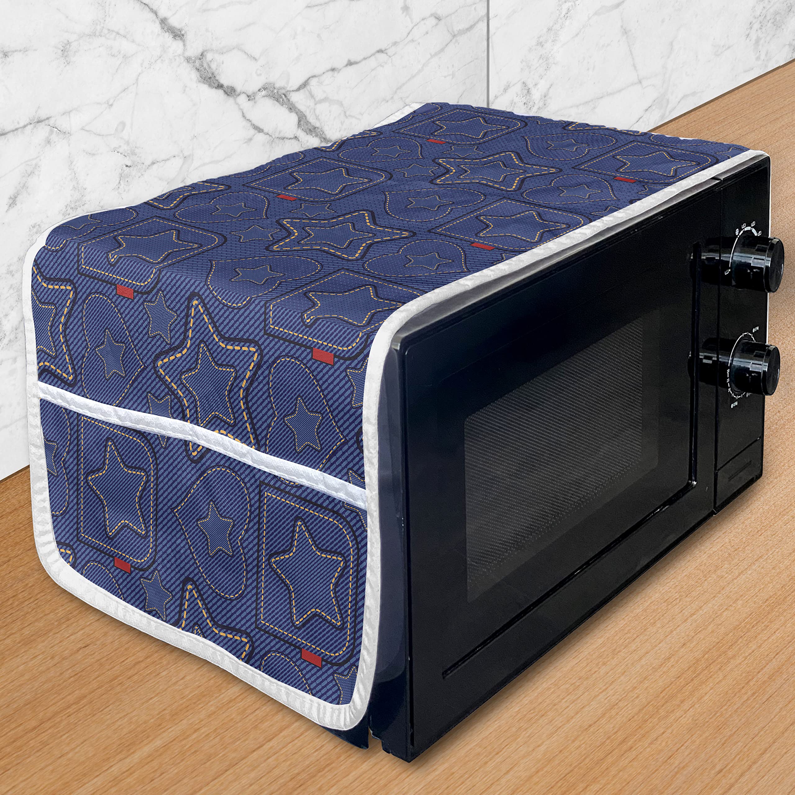 **Ambesonne Star Microwave Cover - Waterproof Denim Style with Hearts & Geometric Stripes, 36