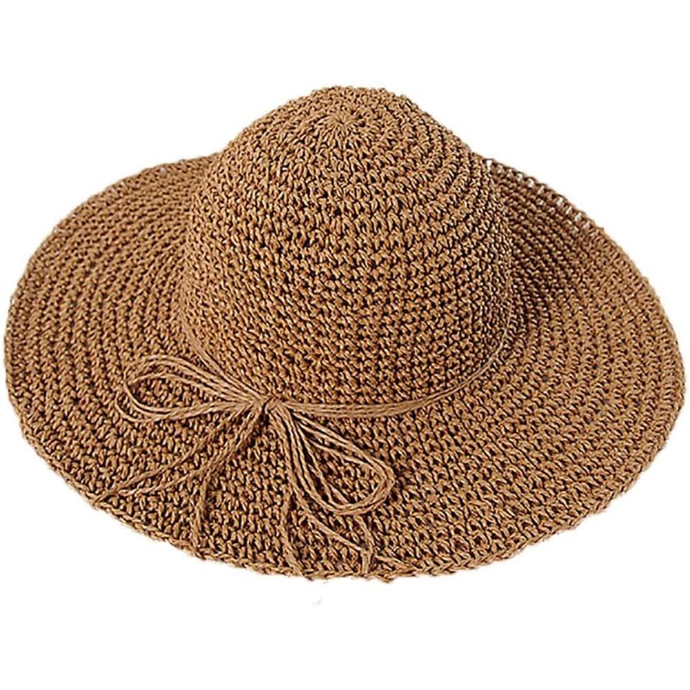 JIHUOO Women's Floppy Summer Sun Hat - Wide Brim Packable & Foldable Straw Visor for Outdoor Activities - Beach, Garden, Travel (Brown)