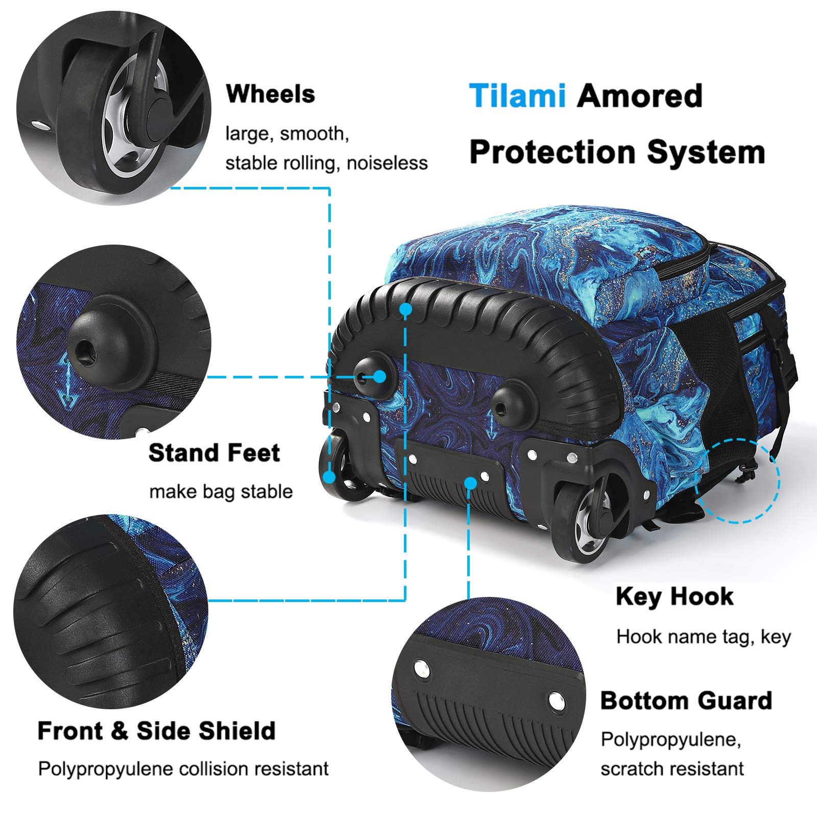 Tilami 18 Inch Rolling Backpack with Wheels - Durable Wheeled Backpack for School, College, Travel & Daily Use - Perfect for Students, Boys & Girls - Ideal for Commuting, Air Travel & Campus Life