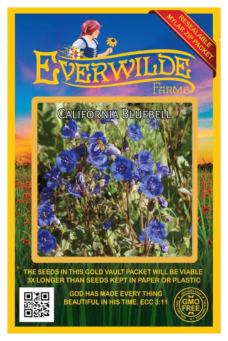 Everwilde Farms - 2000 California Bluebell Native Wildflower Seeds - Gold Vault Jumbo Seed Packet for Gardening, Landscaping & Pollinator Gardens - Non-GMO Flower Seeds for Attracting Bees & Butterflies