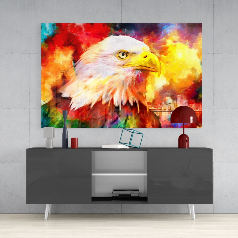 Vibrant Eagle Glass Print Wall Art Decor - Modern Home & Office Wall Decor for Living Room, Bedroom, or Office Spaces