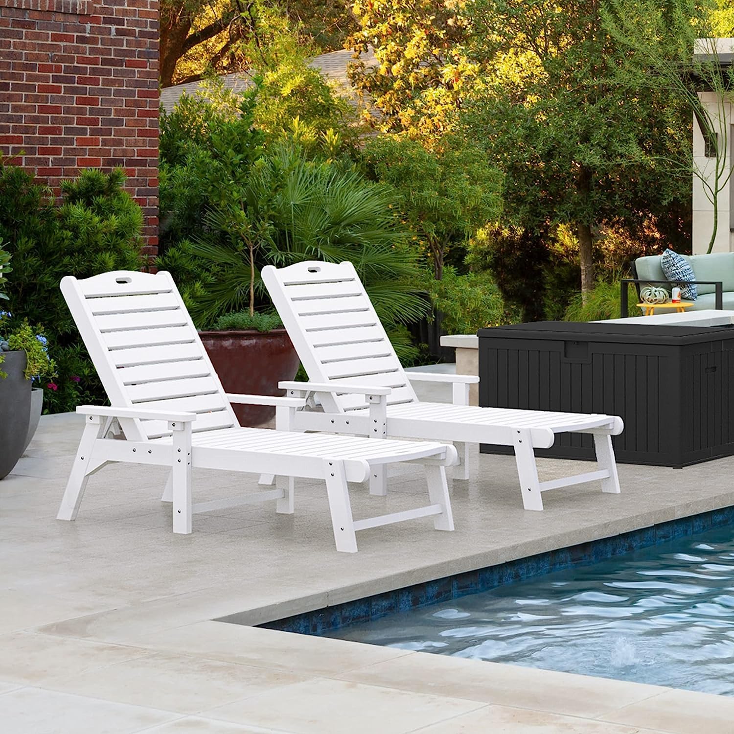 YITAHOME 2-Pack Outdoor Chaise Lounge Chairs with Adjustable Backrest - Heavy Duty Resin Patio Loungers with Wide Armrests, 350lbs Capacity - Waterproof White Poolside Beach Backyard Furniture for Relaxing by the Pool, Beach or Garden