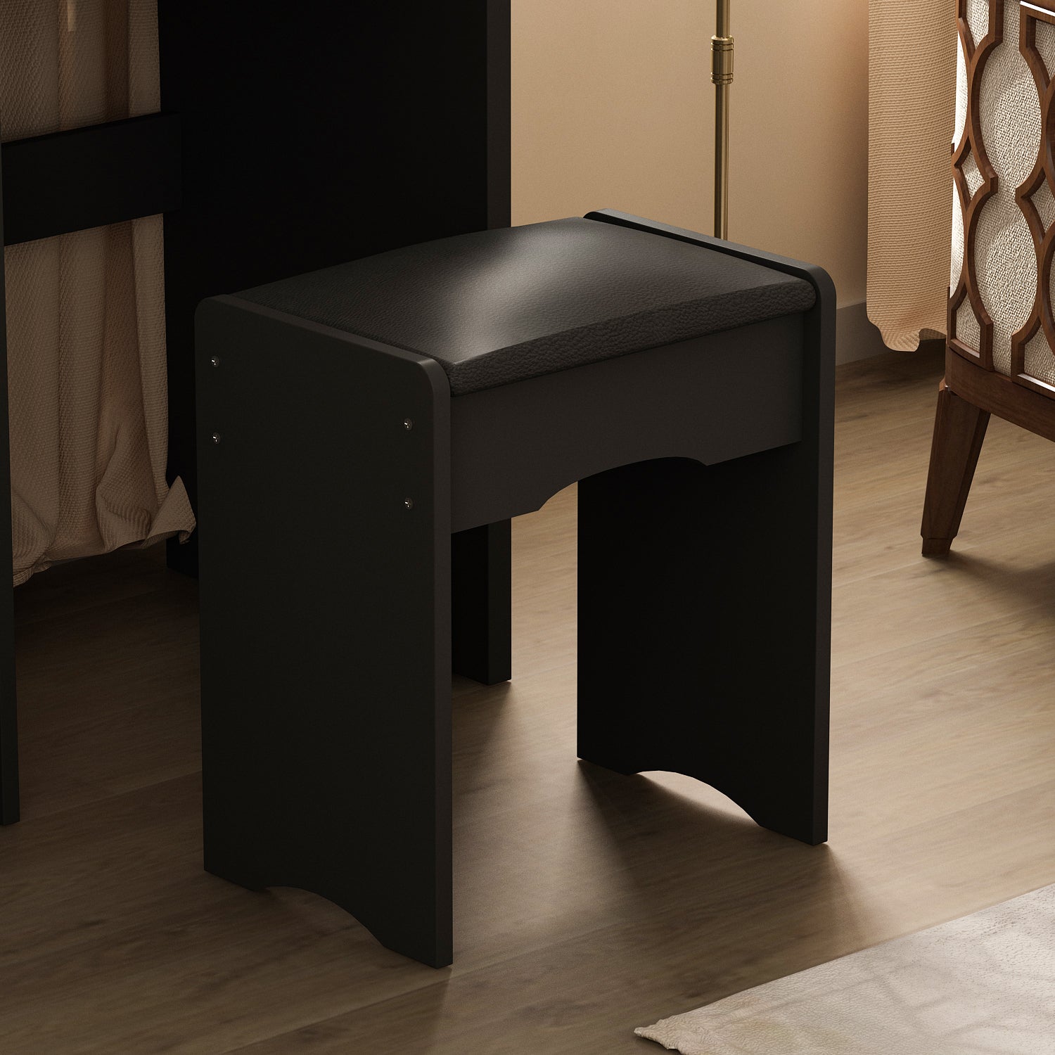 Vanity Set with Stool, Mirror, LED Lights & 3-Tier Storage Shelves - 5 Drawer Makeup Dressing Table for Bedroom, Bathroom & Salon (White) - Perfect for Makeup Organization & Beauty Routine
