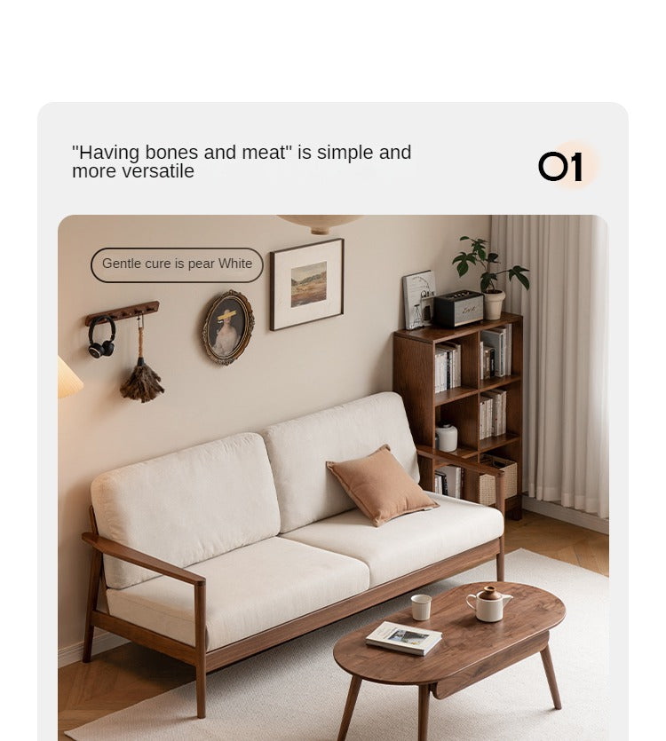 Modern Black Walnut Solid Wood Sofa - Durable & Stylish Living Room Furniture for Home & Office Use